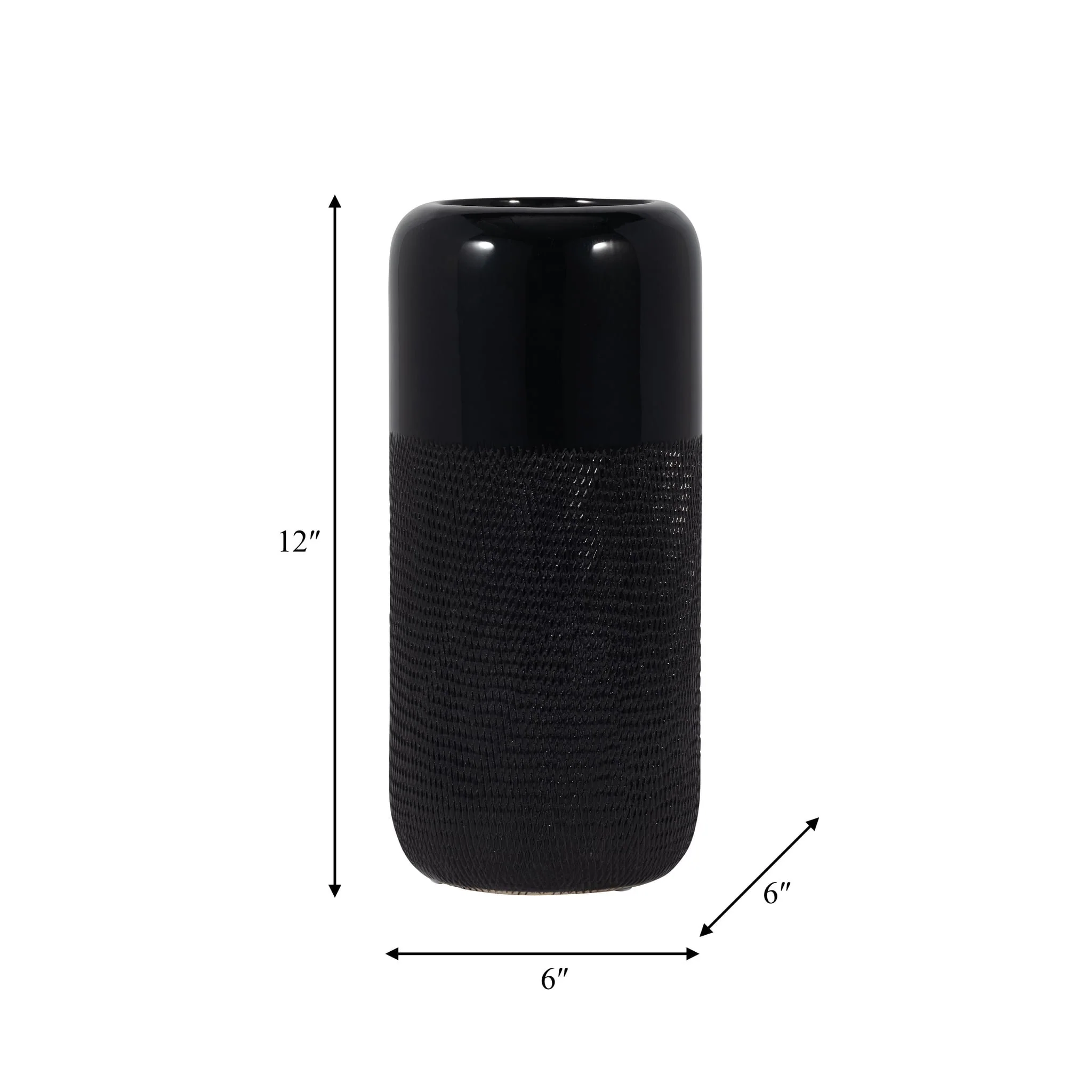 Cer, 12"h Grooved Vase, Black - Image 7