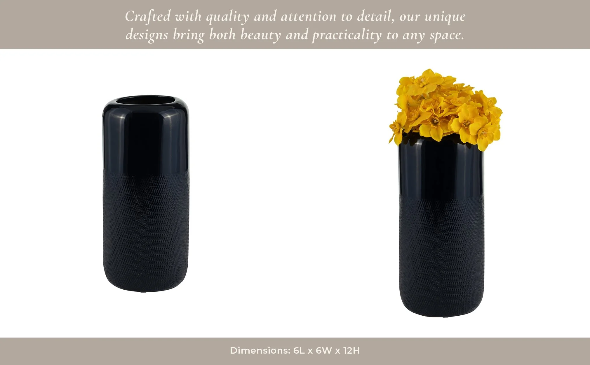 Cer, 12"h Grooved Vase, Navy Blue - Image 10