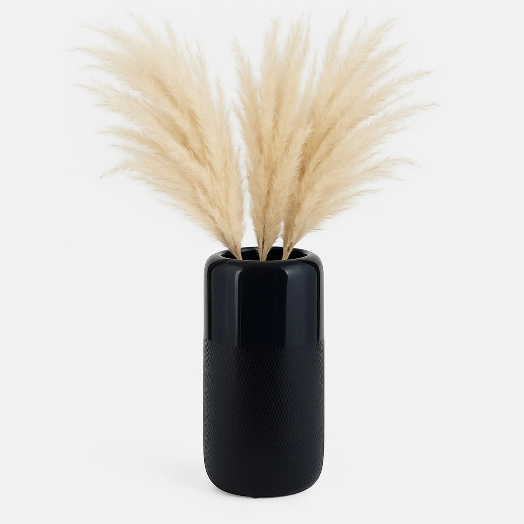 Cer, 12"h Grooved Vase, Navy Blue - Image 2