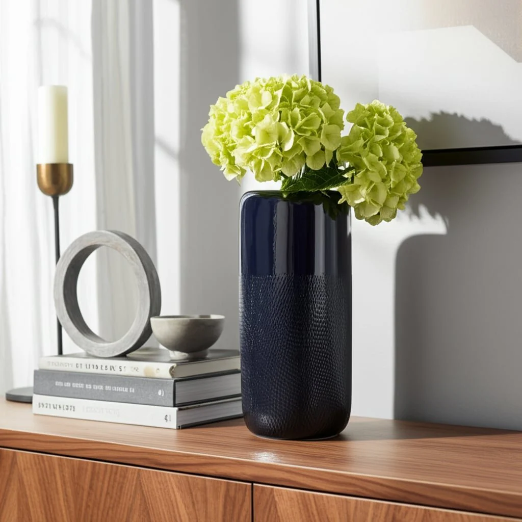Cer, 12"h Grooved Vase, Navy Blue - Image 8