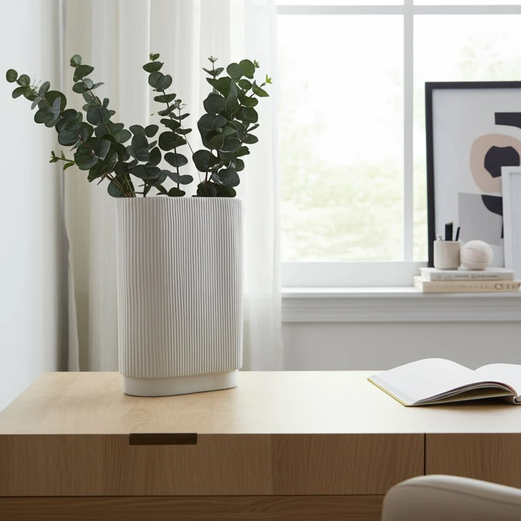 Cer, 12"h Ridged Vase, White - Image 12