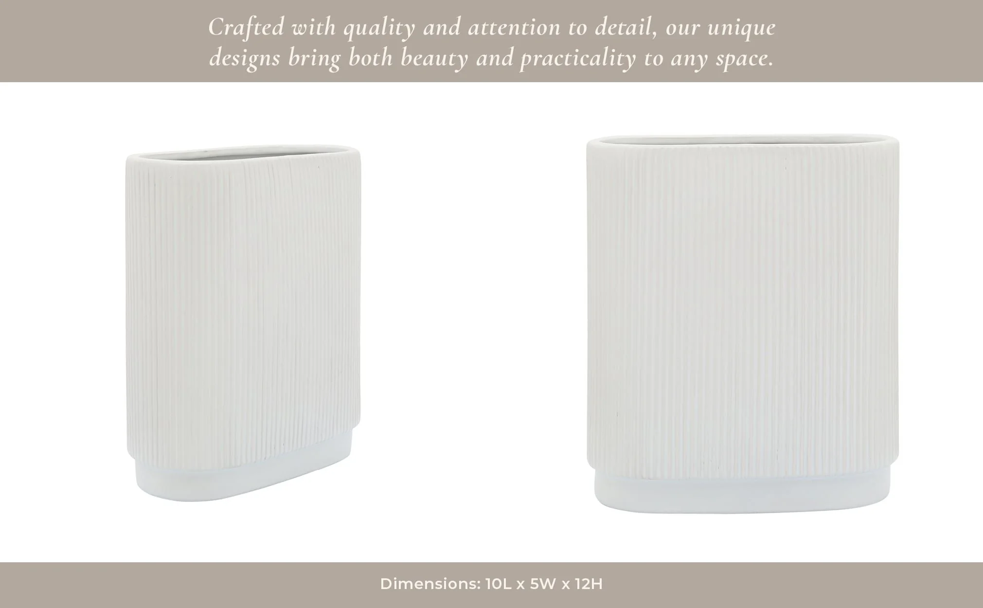 Cer, 12"h Ridged Vase, White - Image 14