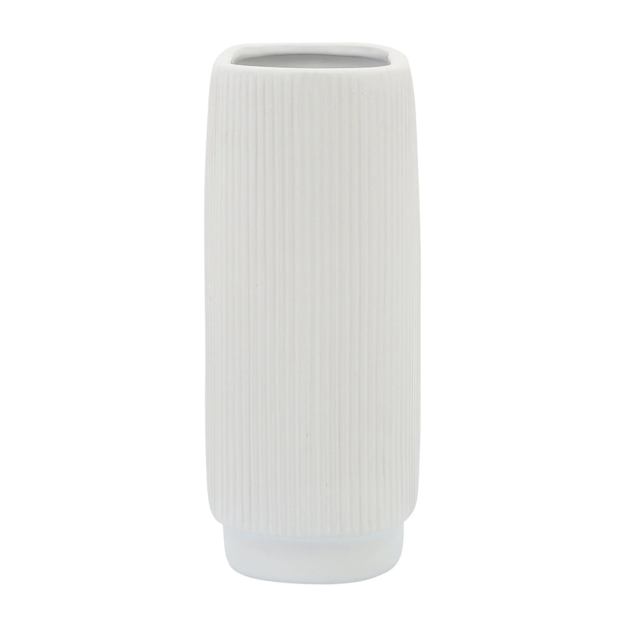 Cer, 12"h Ridged Vase, White - Image 3