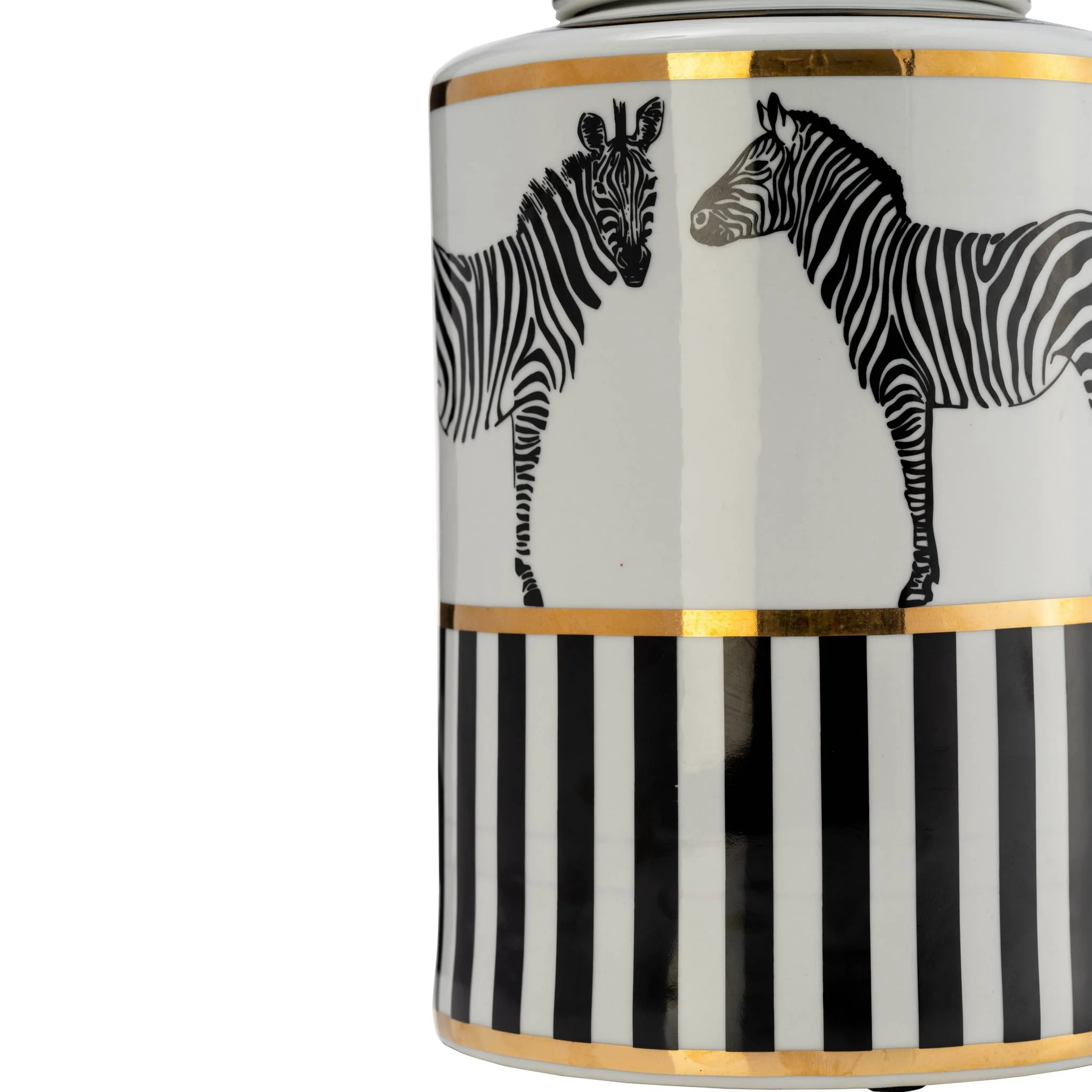 Cer, 12"h Zebra Jar W/ Lid, White/gold - Image 10