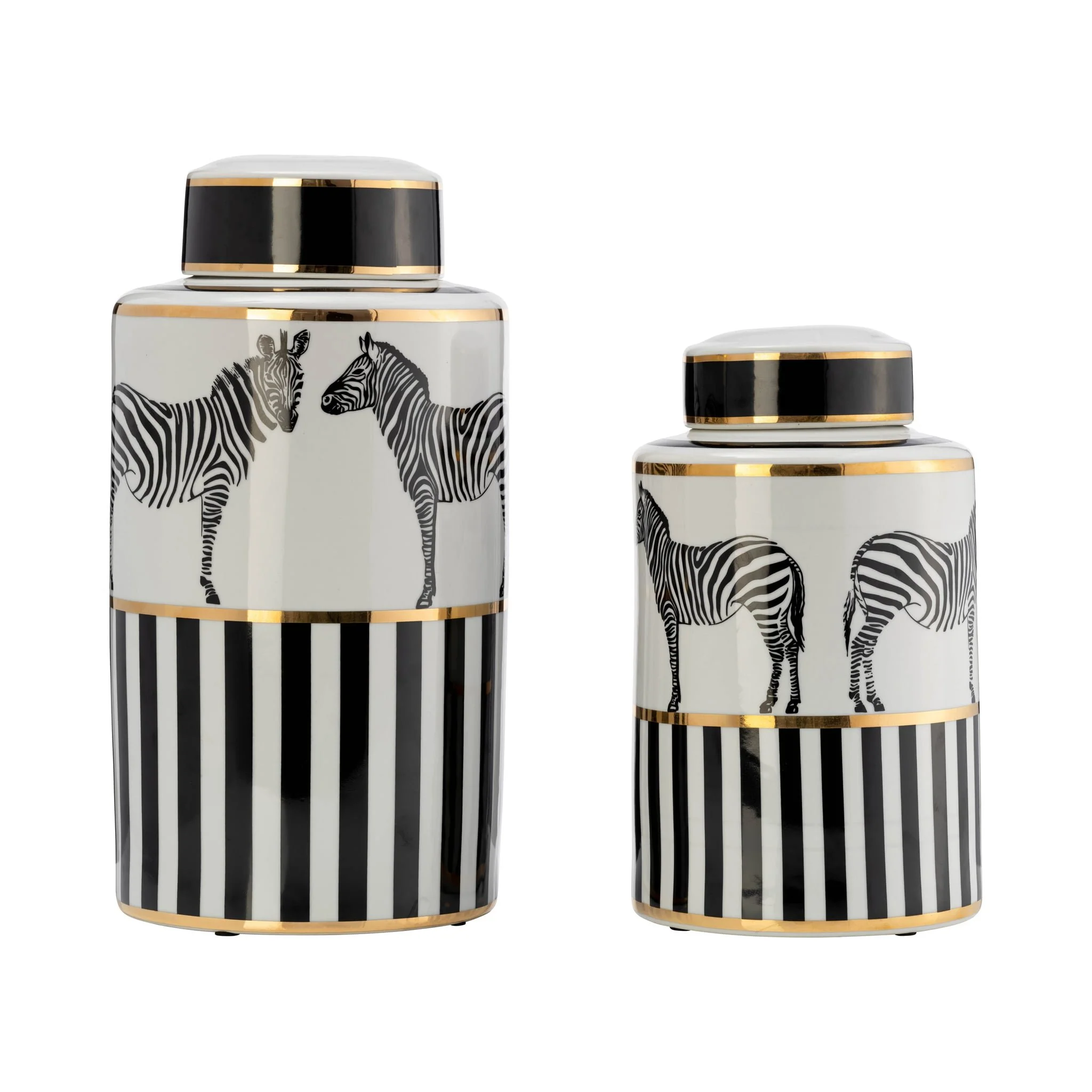 Cer, 12"h Zebra Jar W/ Lid, White/gold - Image 11
