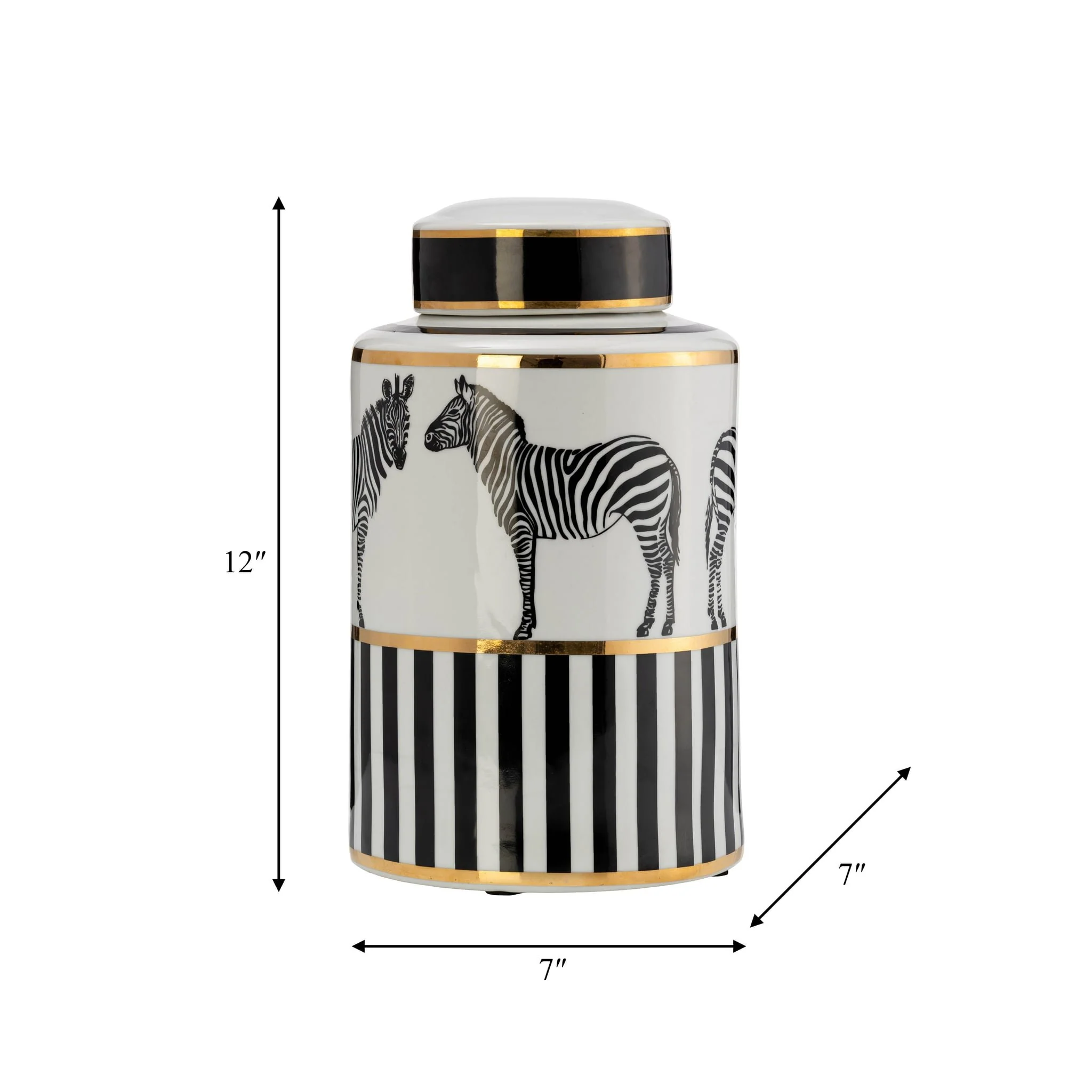 Cer, 12"h Zebra Jar W/ Lid, White/gold - Image 9