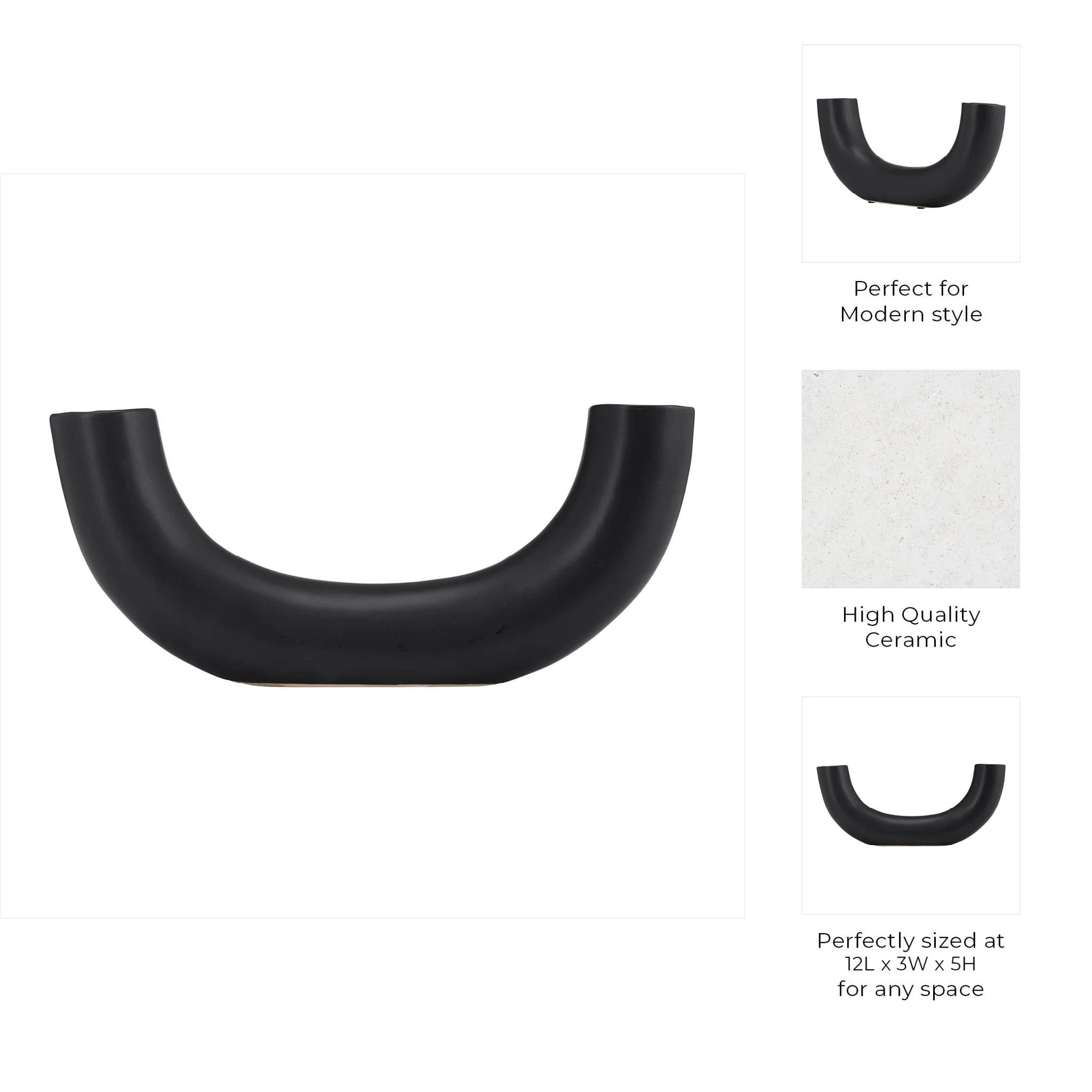 Cer, 12"l Half Circle Vase, Black - Image 4