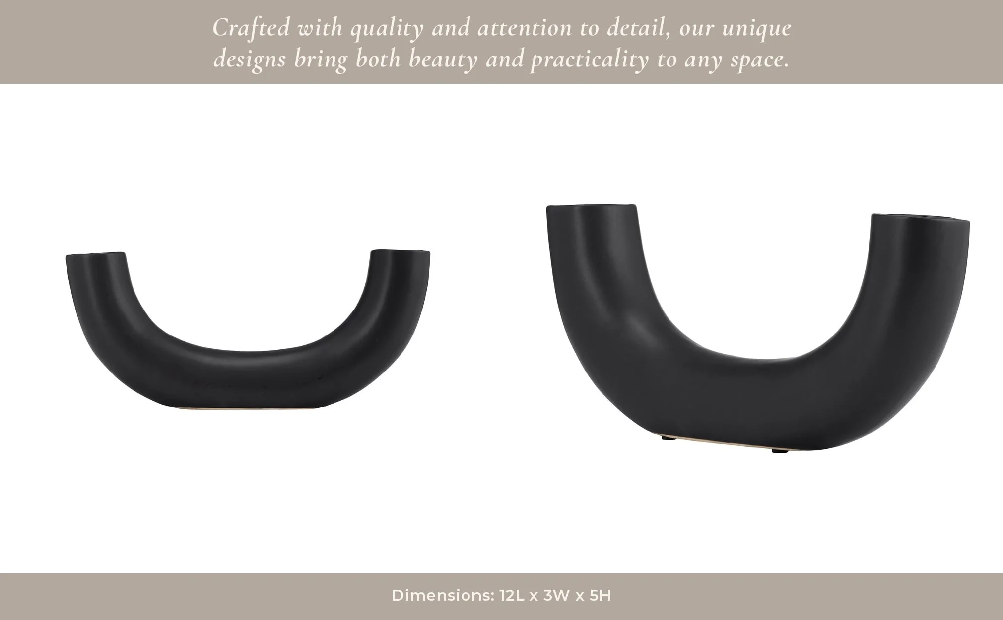 Cer, 12"l Half Circle Vase, Black - Image 7