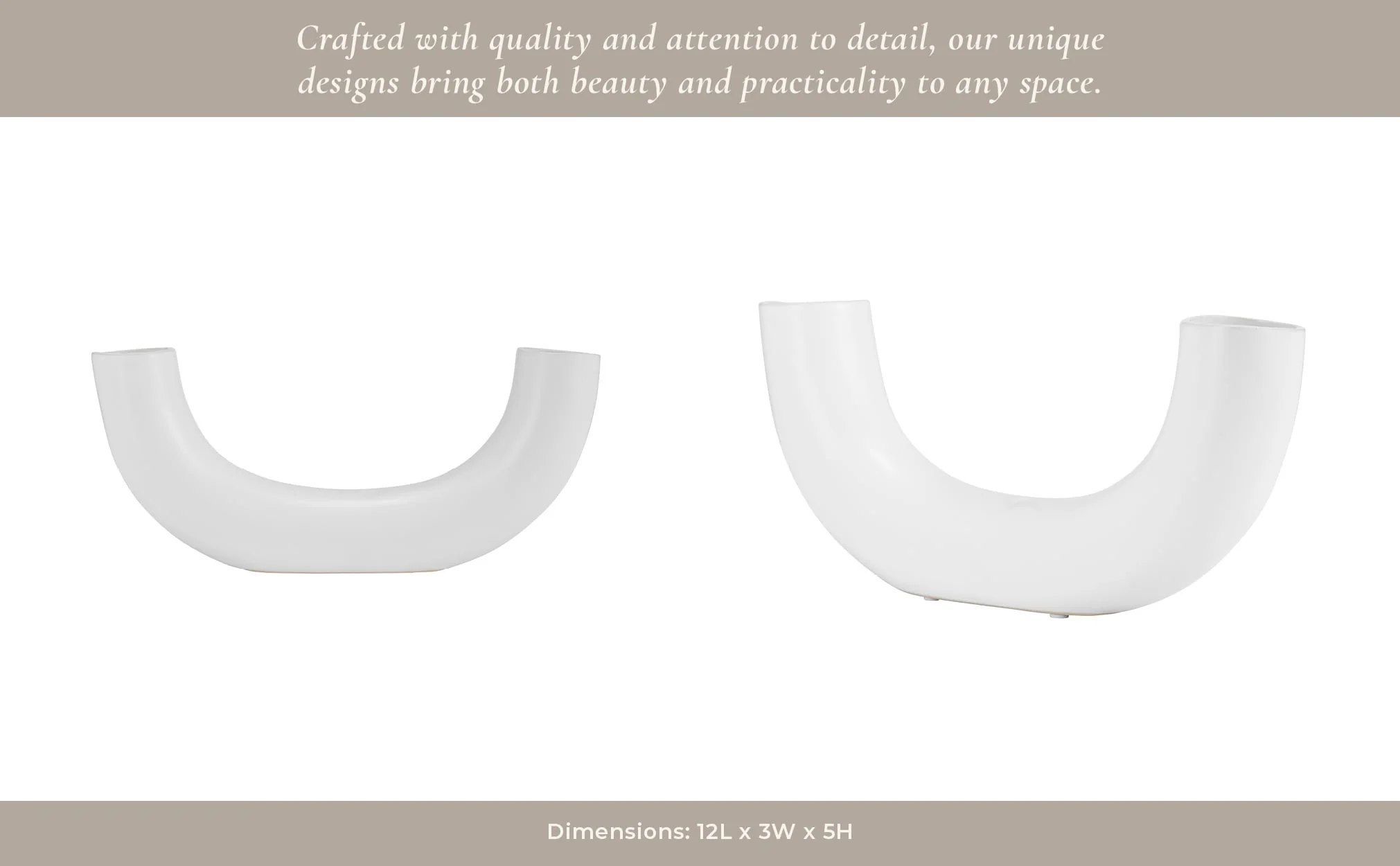 Cer, 12"l Half Circle Vase, White - Image 11