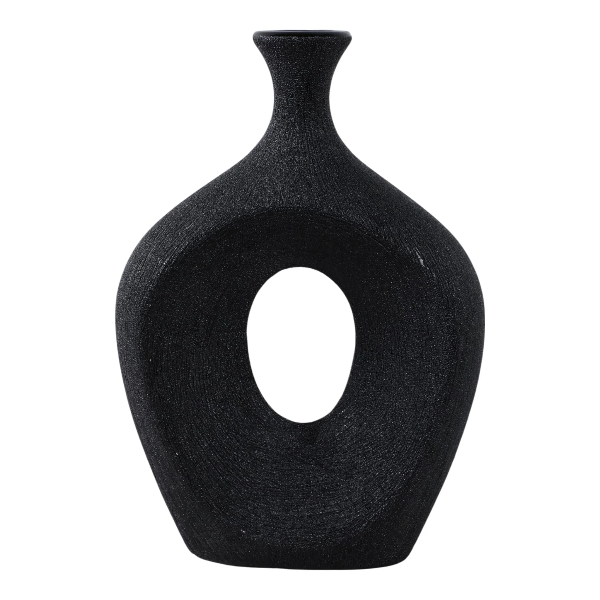 Cer, 13" Beaded Oval Vase Cut-out, Black - Image 3