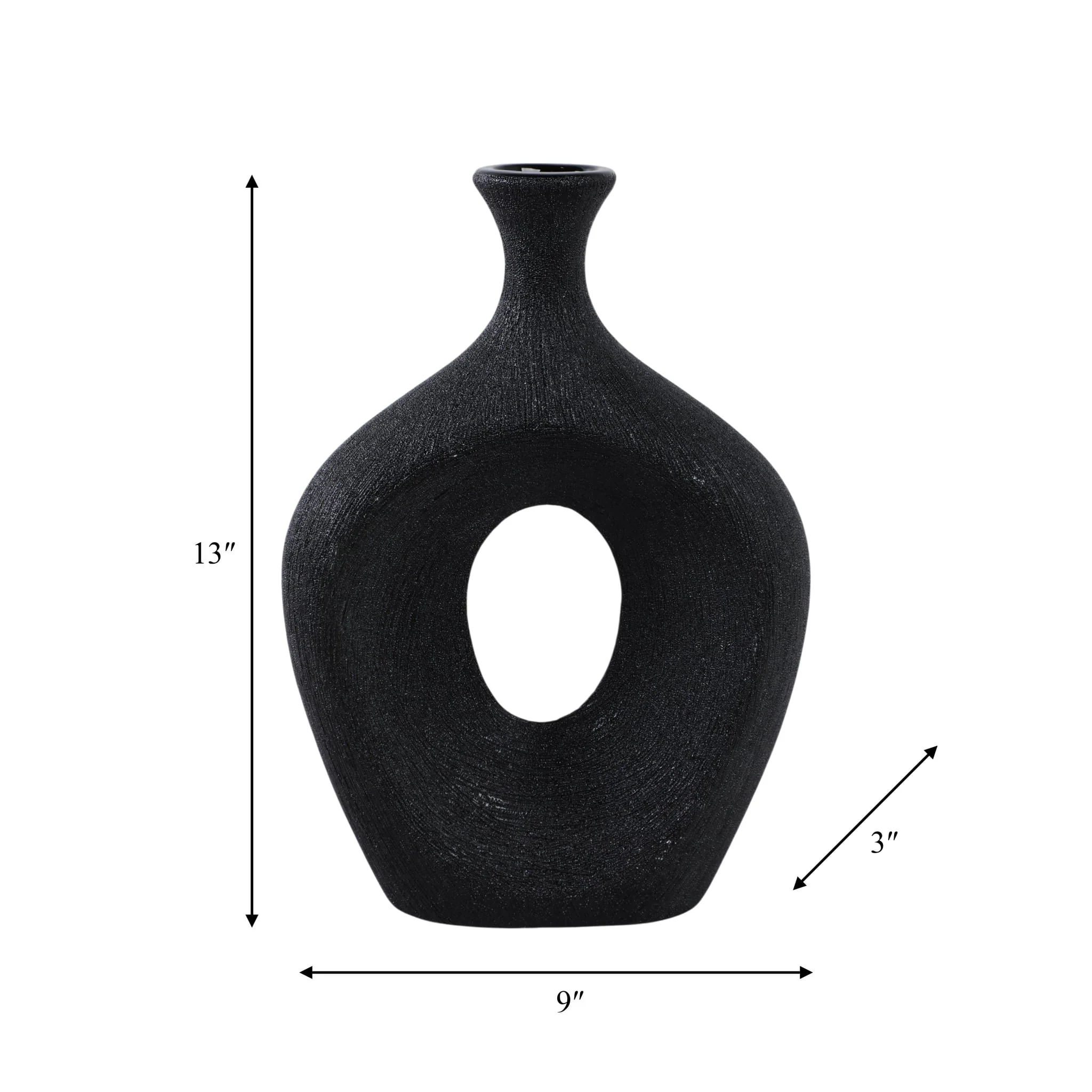 Cer, 13" Beaded Oval Vase Cut-out, Black - Image 7