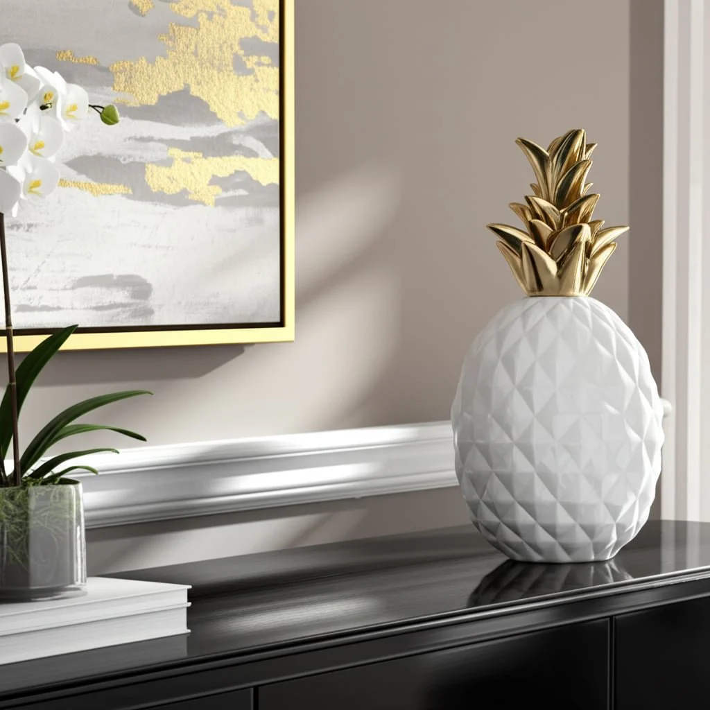 Cer, 13" Pineapple Deco, White - Image 10
