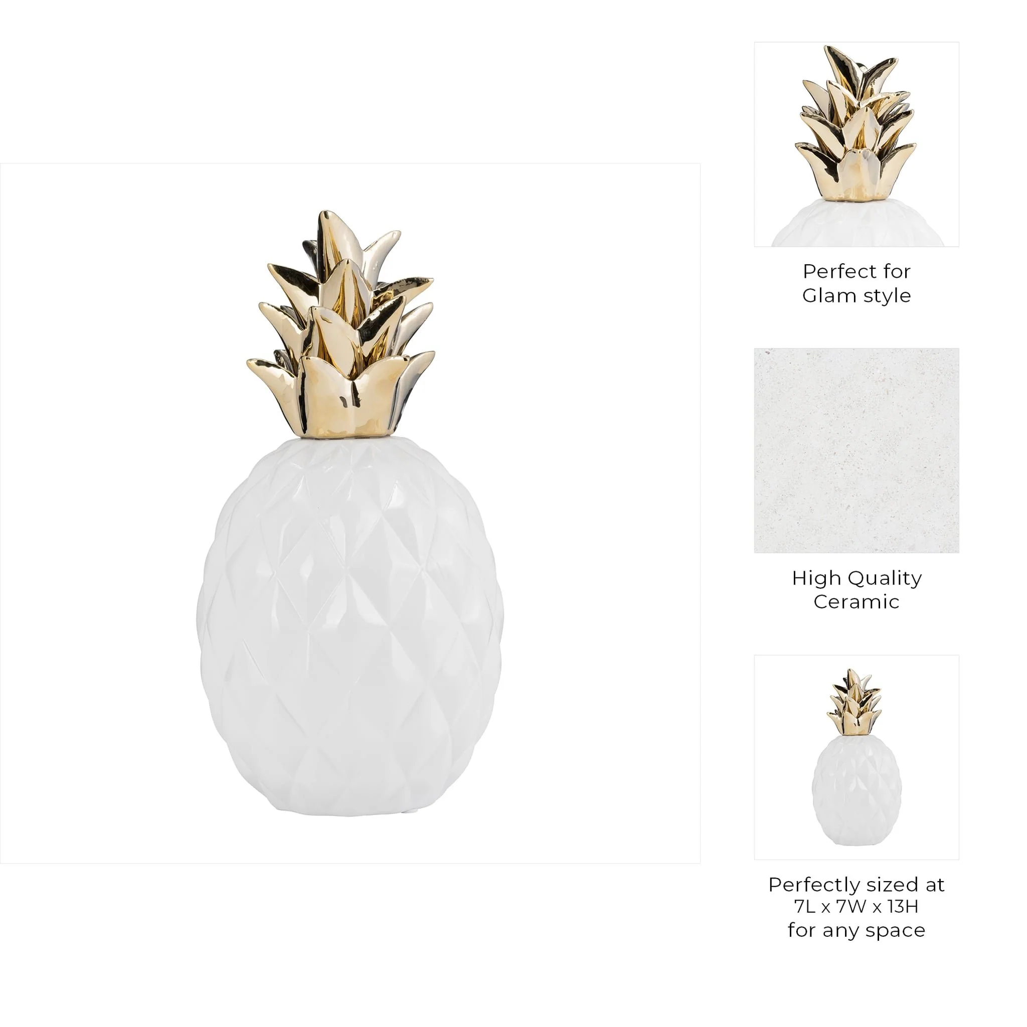 Cer, 13" Pineapple Deco, White - Image 7