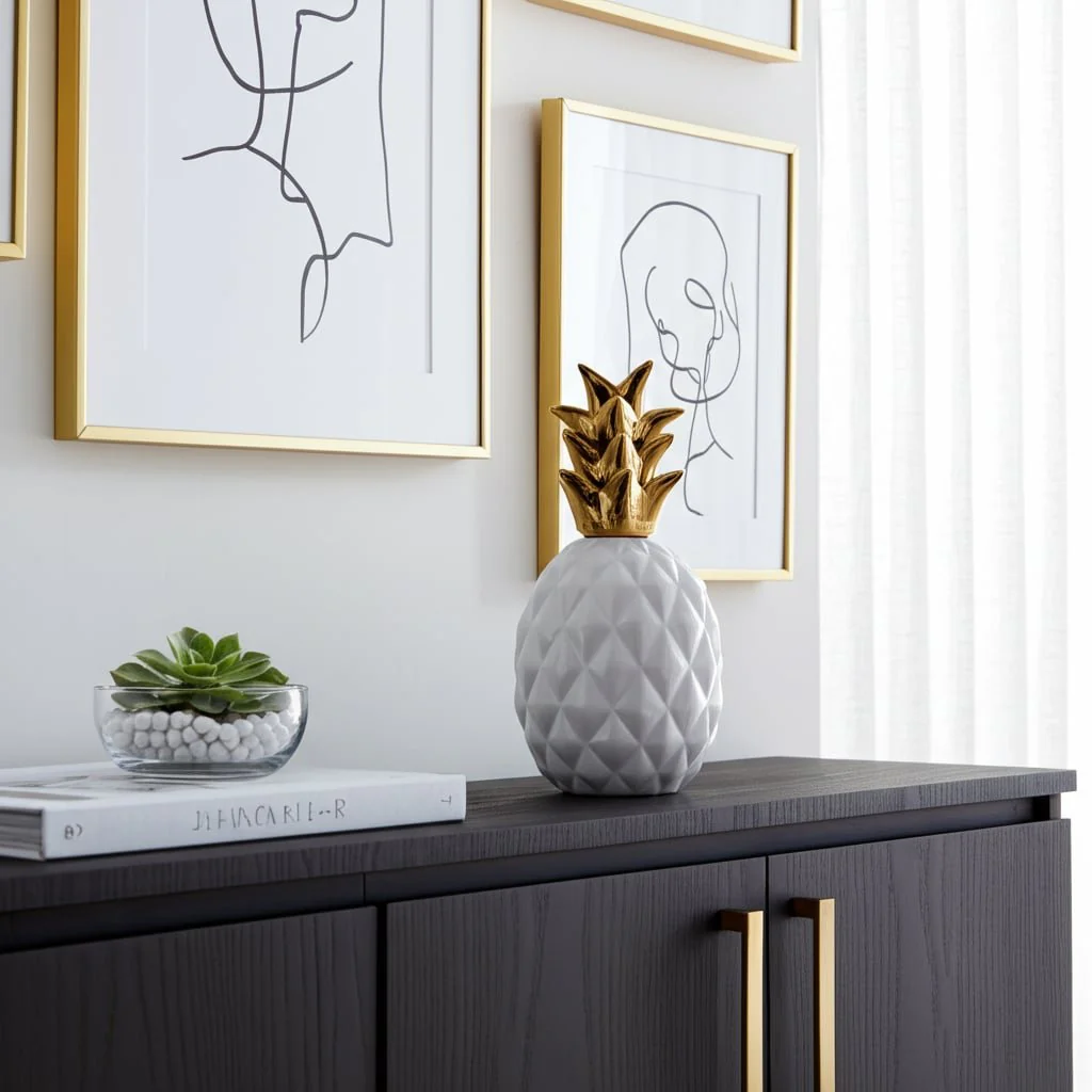 Cer, 13" Pineapple Deco, White - Image 9