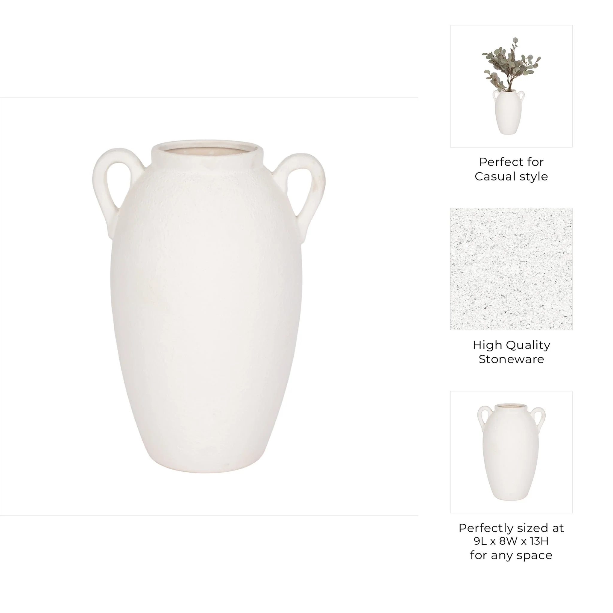 Cer, 13" Textured Jug W/ Handles, White - Image 10