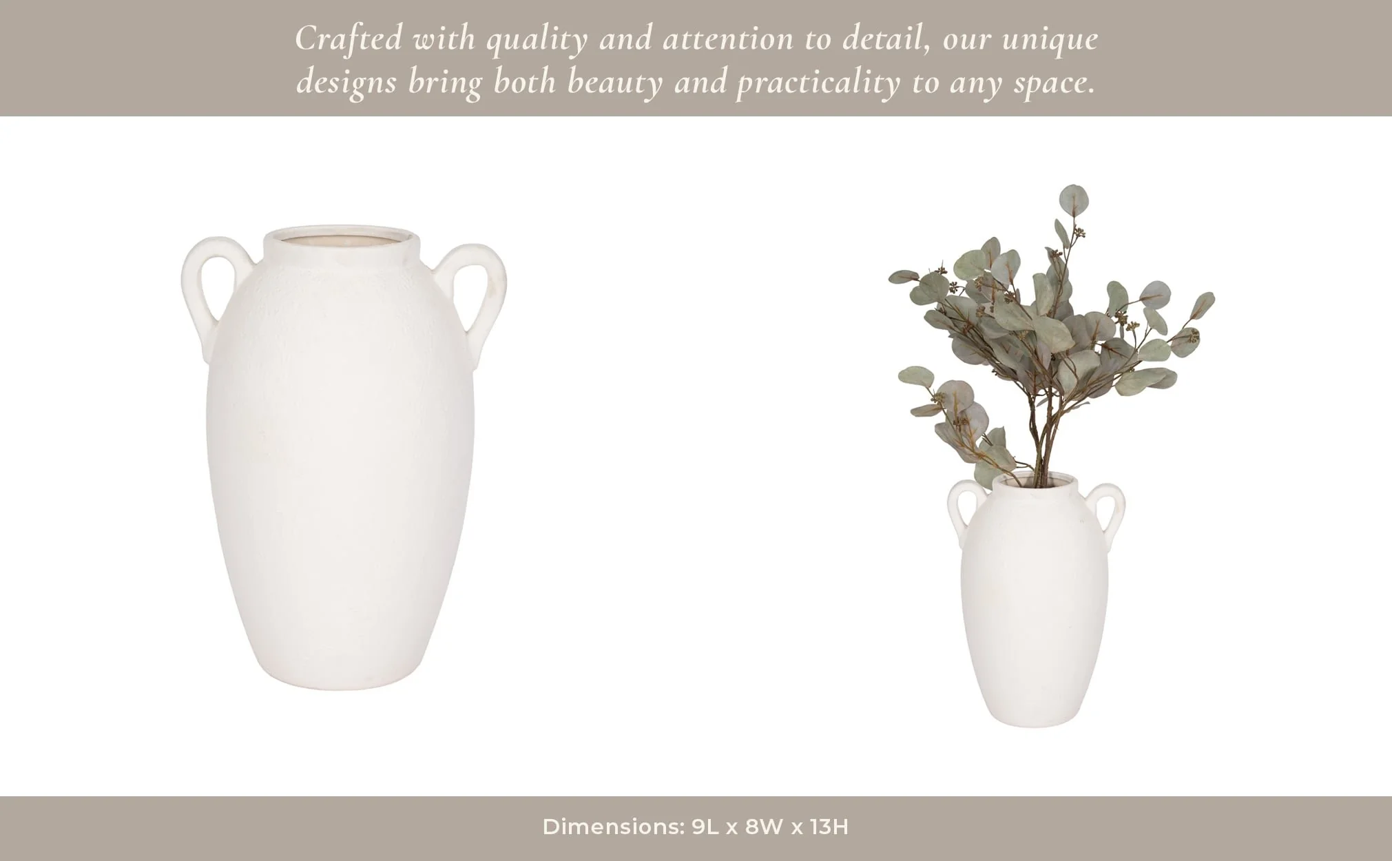 Cer, 13" Textured Jug W/ Handles, White - Image 16