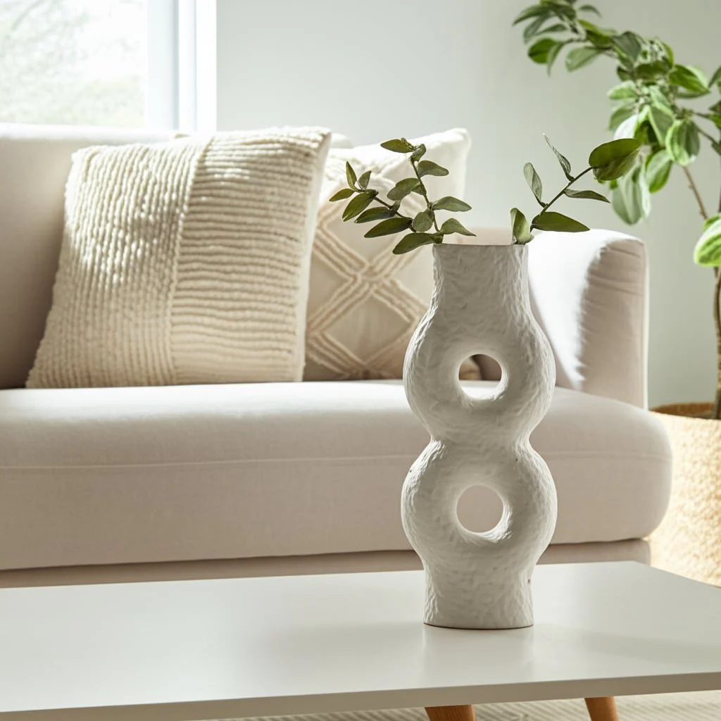 Cer, 13" Textured Stacked Circles Vase, White - Image 12