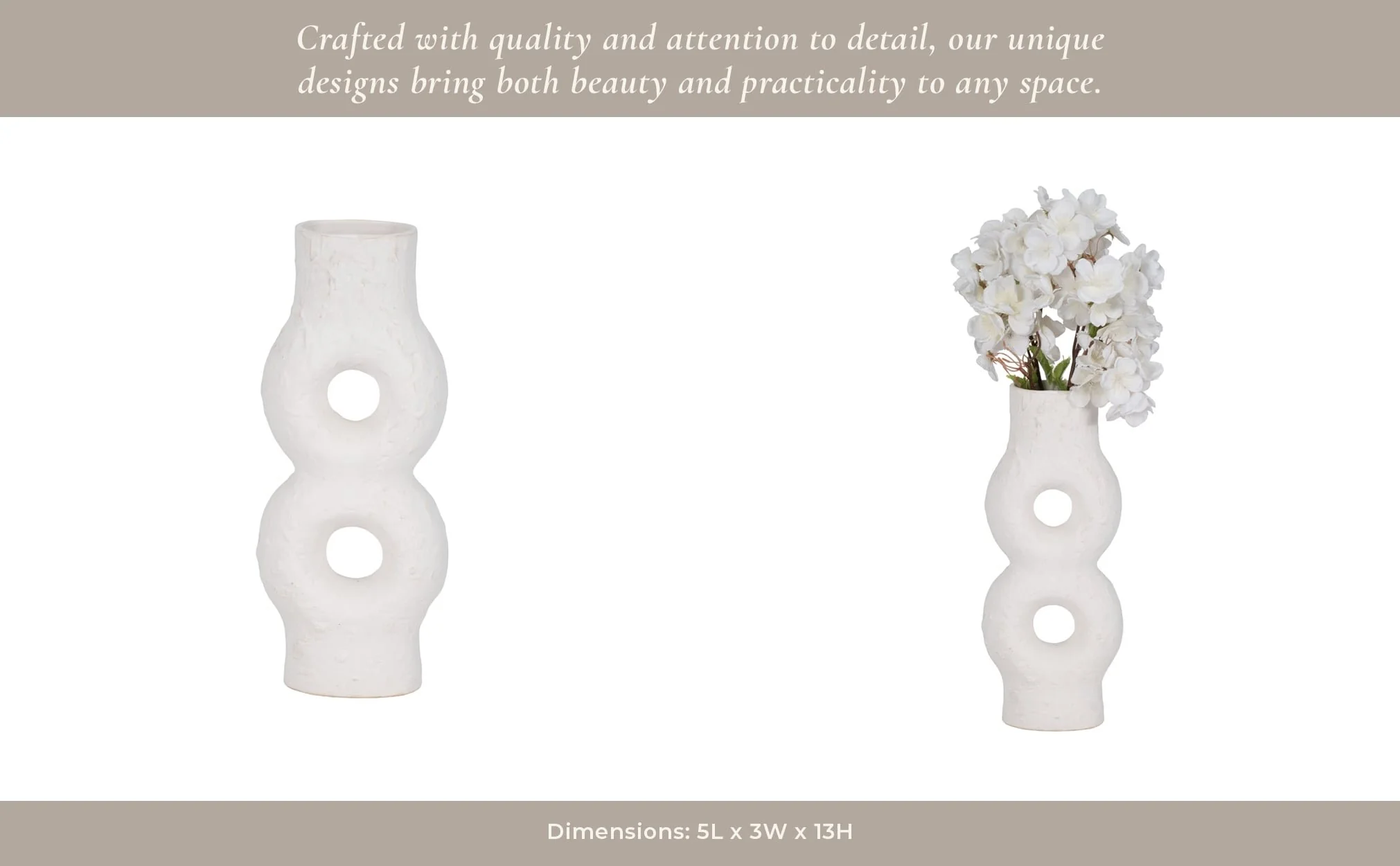 Cer, 13" Textured Stacked Circles Vase, White - Image 13