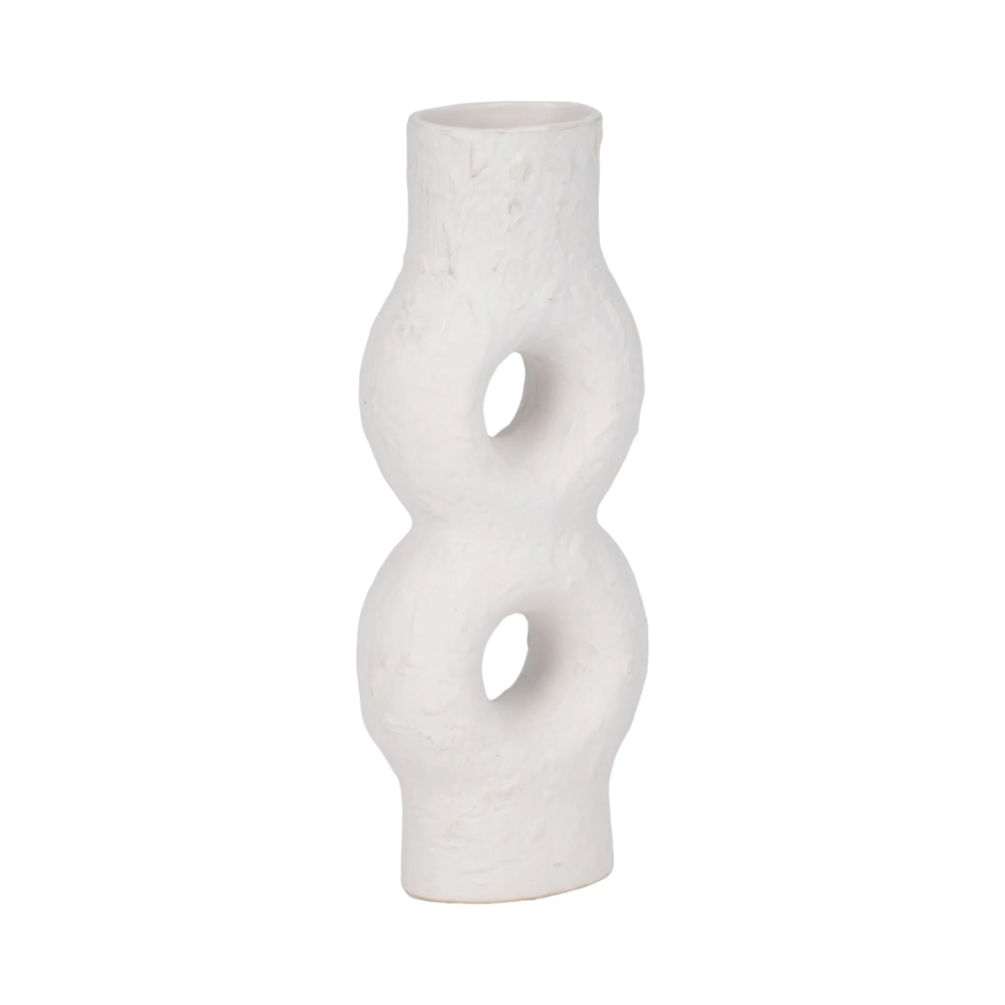 Cer, 13" Textured Stacked Circles Vase, White - Image 3