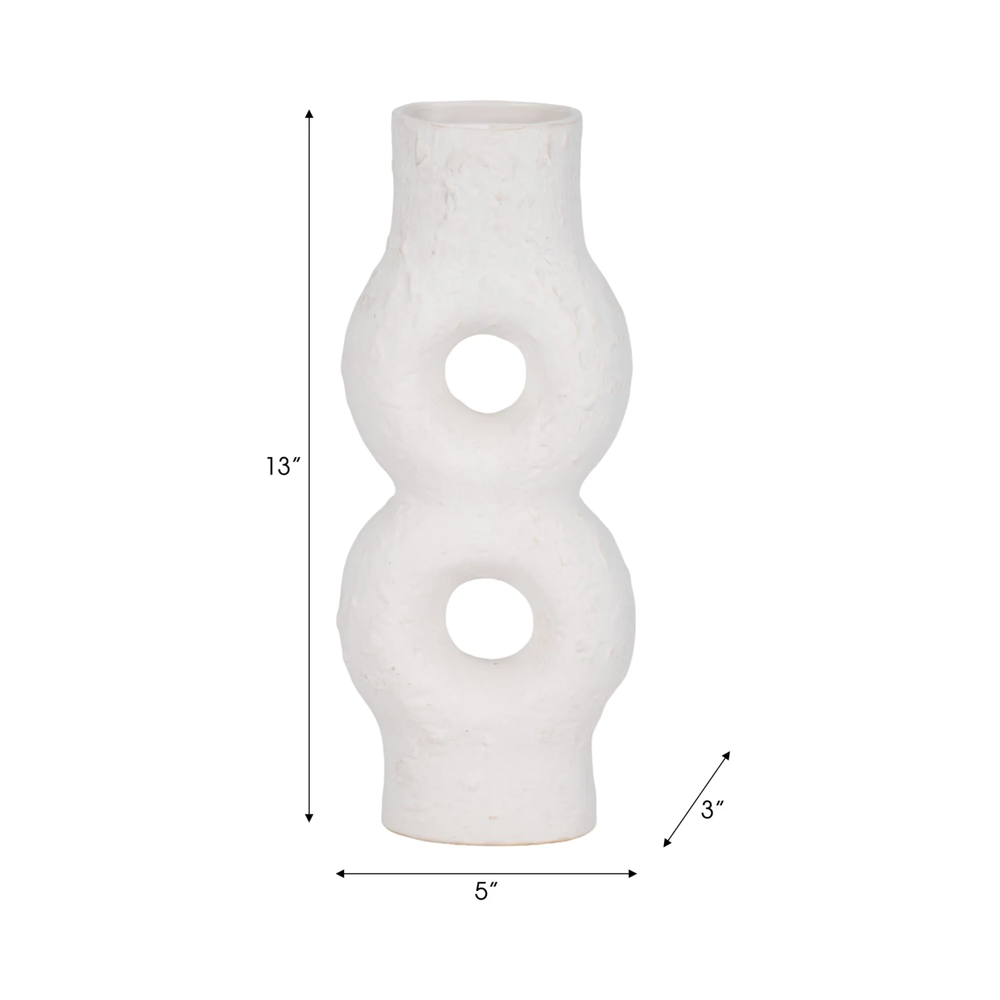 Cer, 13" Textured Stacked Circles Vase, White - Image 8