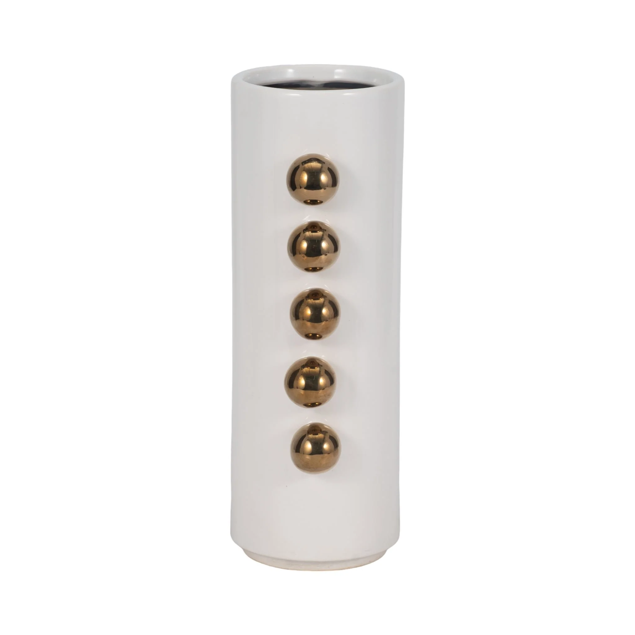 Cer, 13" Vase W/ Side Knobs, White/gold - Image 4