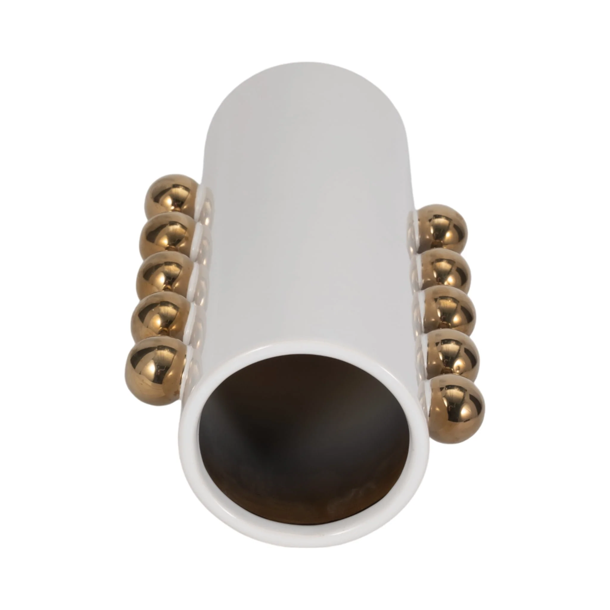 Cer, 13" Vase W/ Side Knobs, White/gold - Image 6
