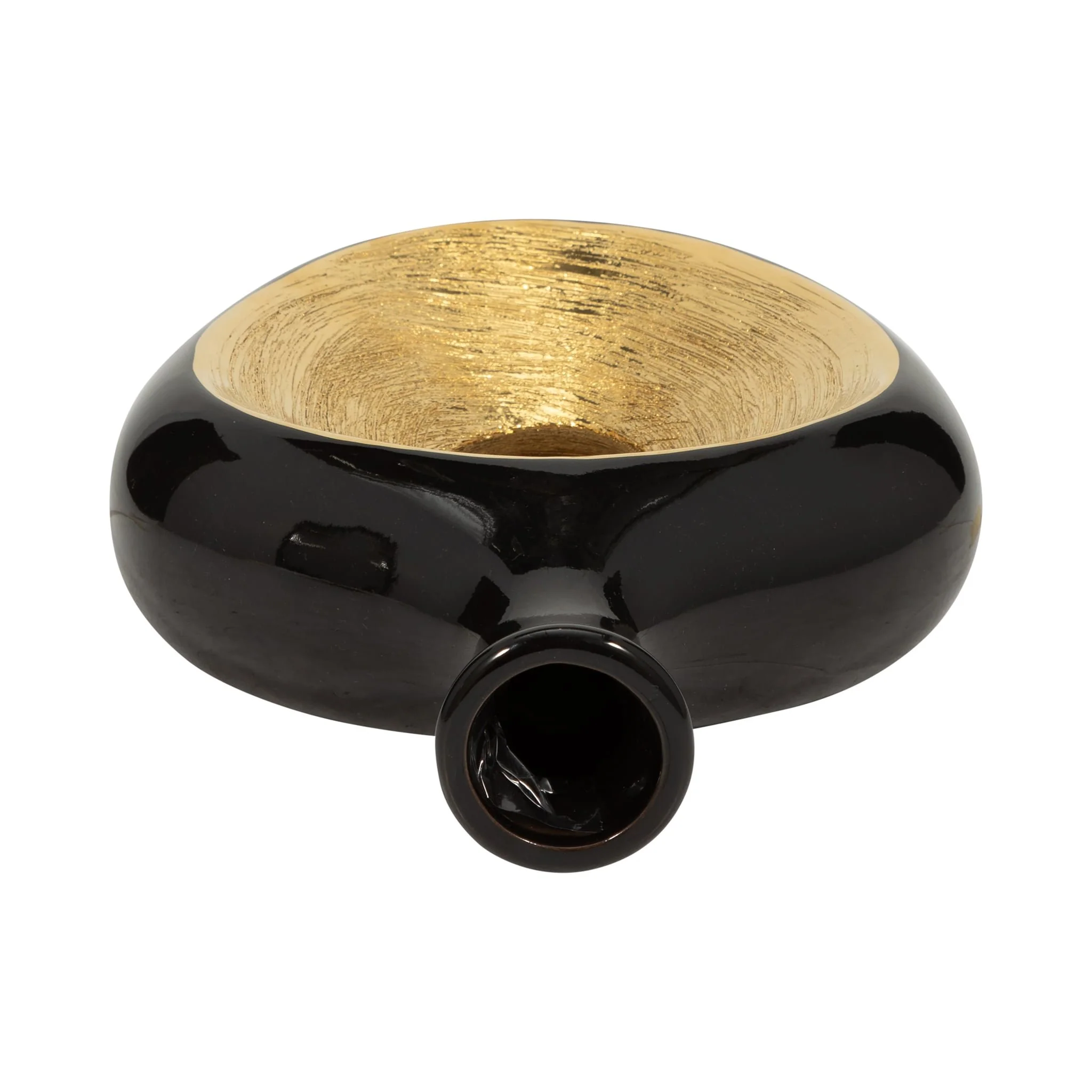 Cer, 13"h 2-tone Scratched Oval Vase, Blk/gld - Image 5