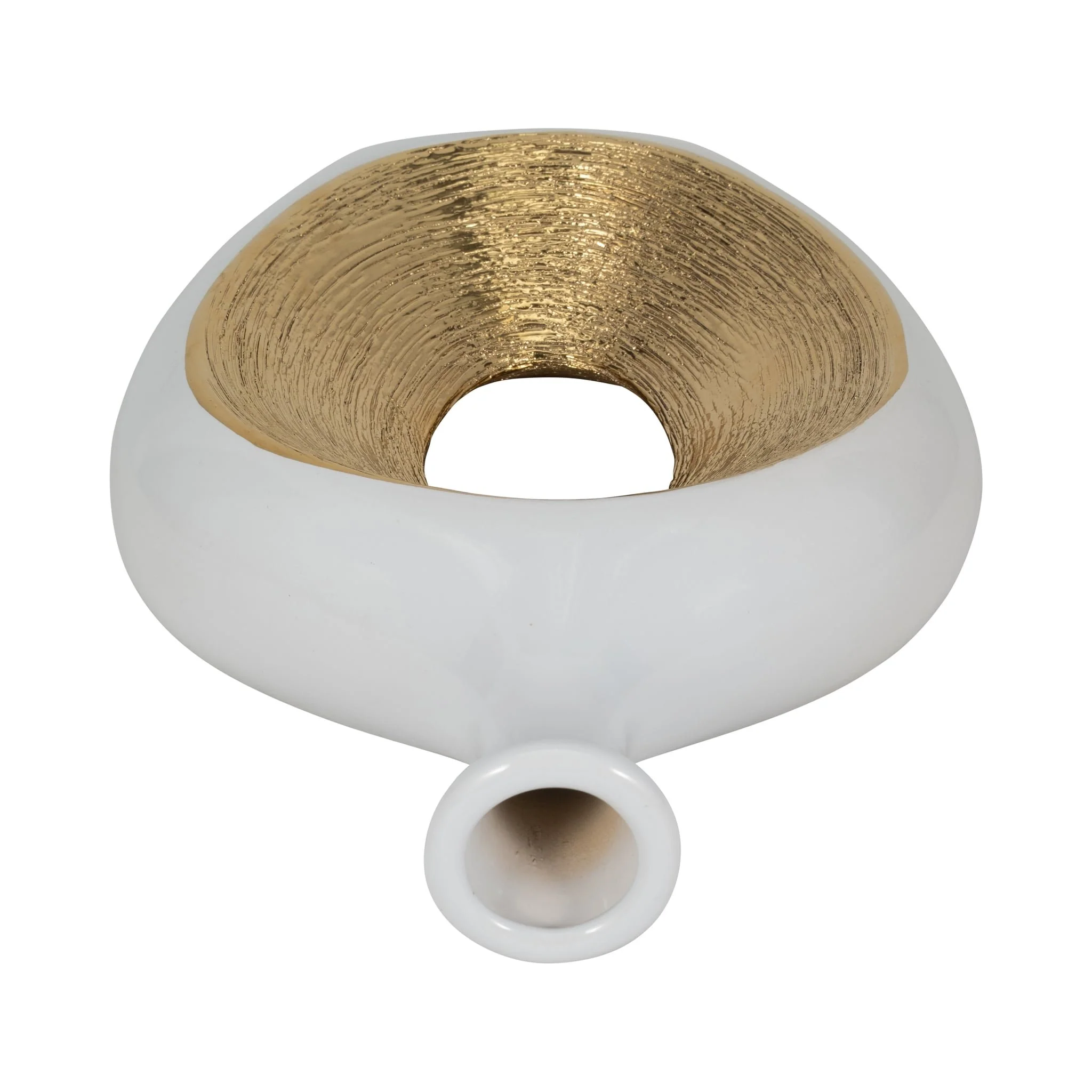 Cer, 13"h 2-tone Scratched Oval Vase, Wht/gld - Image 5