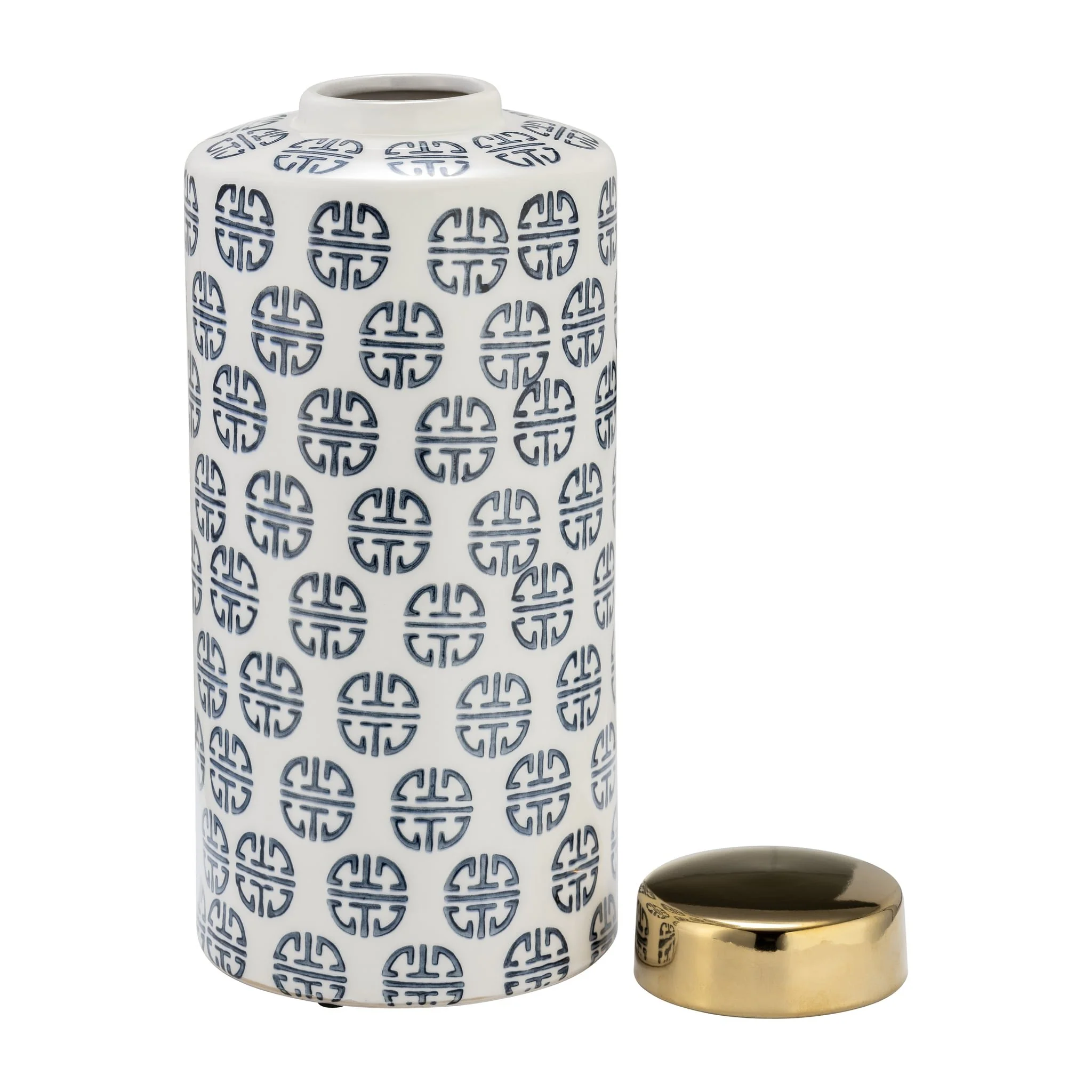Cer, 13"h Modern Ginger Jar, Navy/white - Image 3