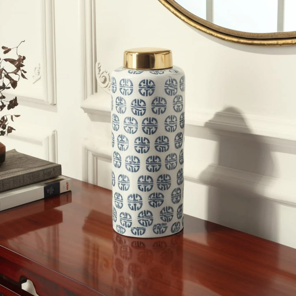 Cer, 13"h Modern Ginger Jar, Navy/white - Image 9