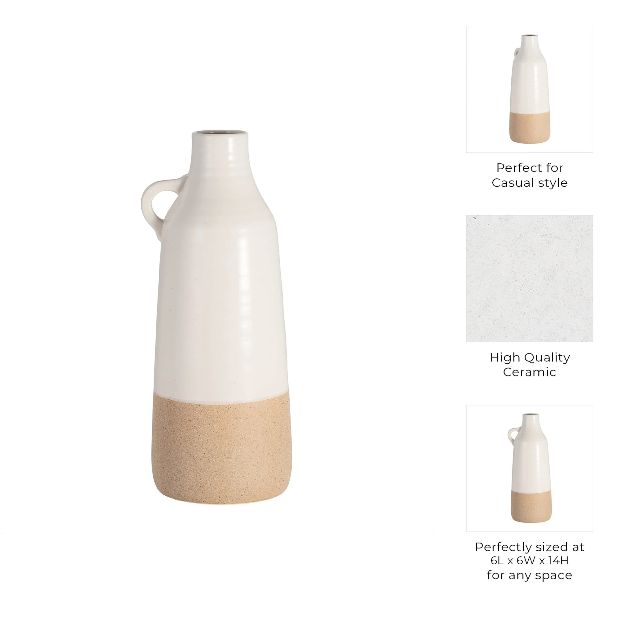 Cer, 14" Bottle Vase, White/tan - Image 9