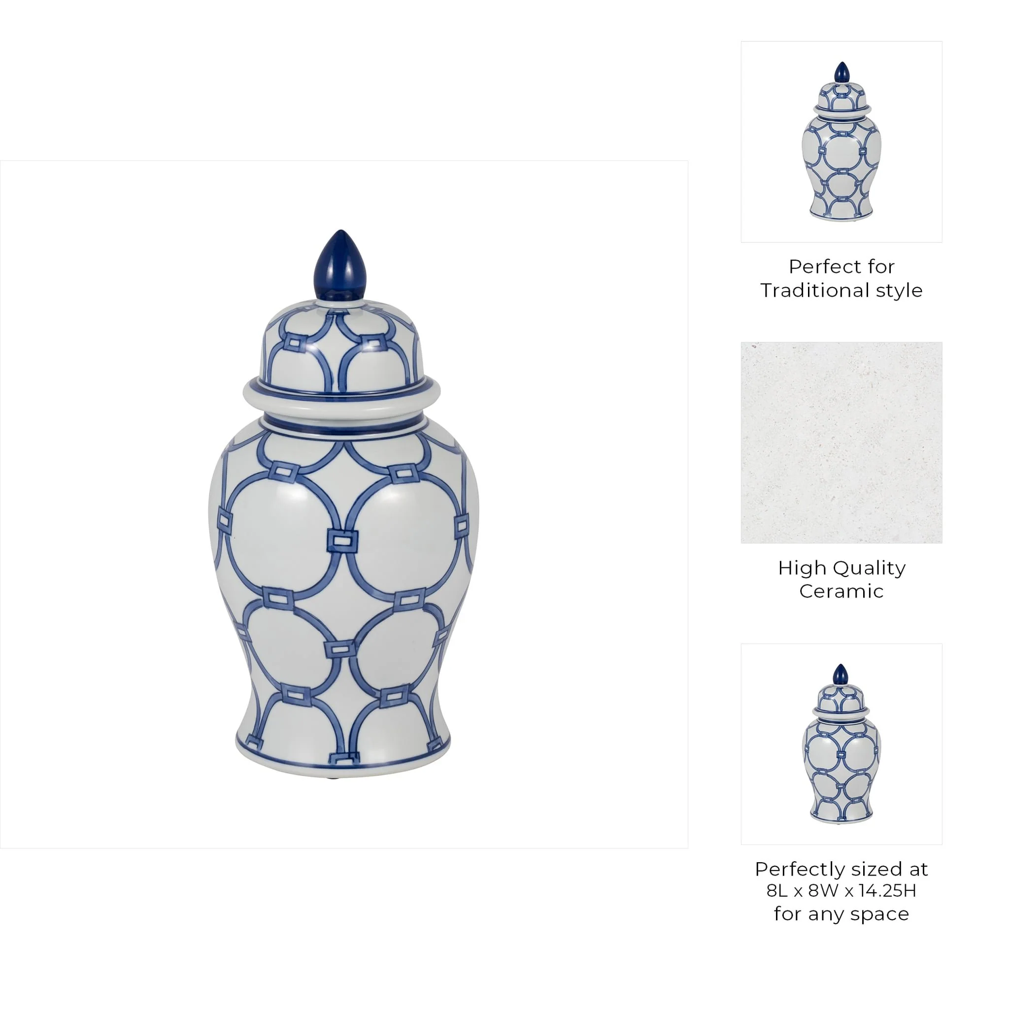 Cer, 14" Links Temple Jar, Blue/white - Image 10