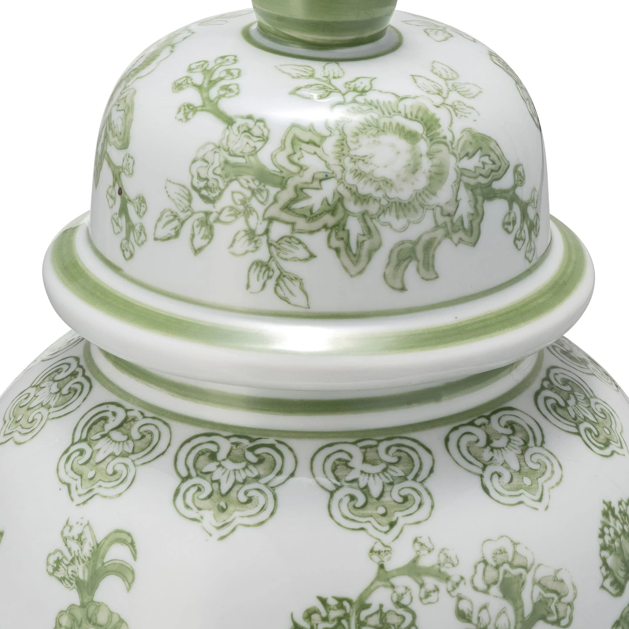 Cer, 14" Temple Jar Bird/flower, Green - Image 4
