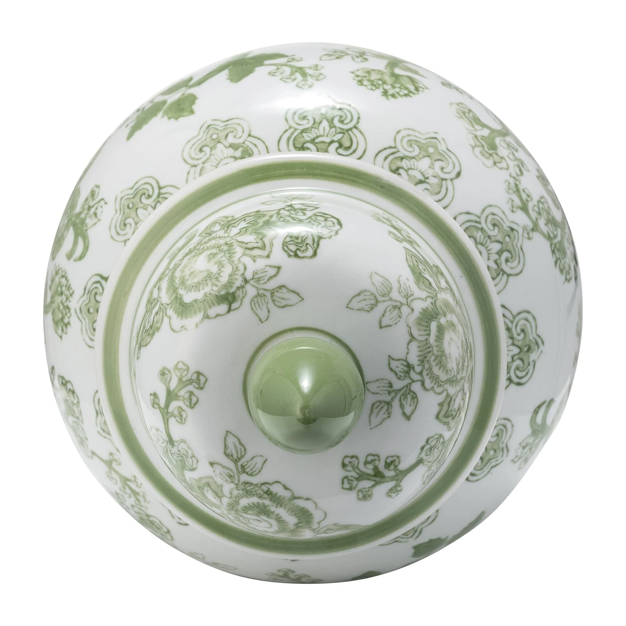 Cer, 14" Temple Jar Bird/flower, Green - Image 5