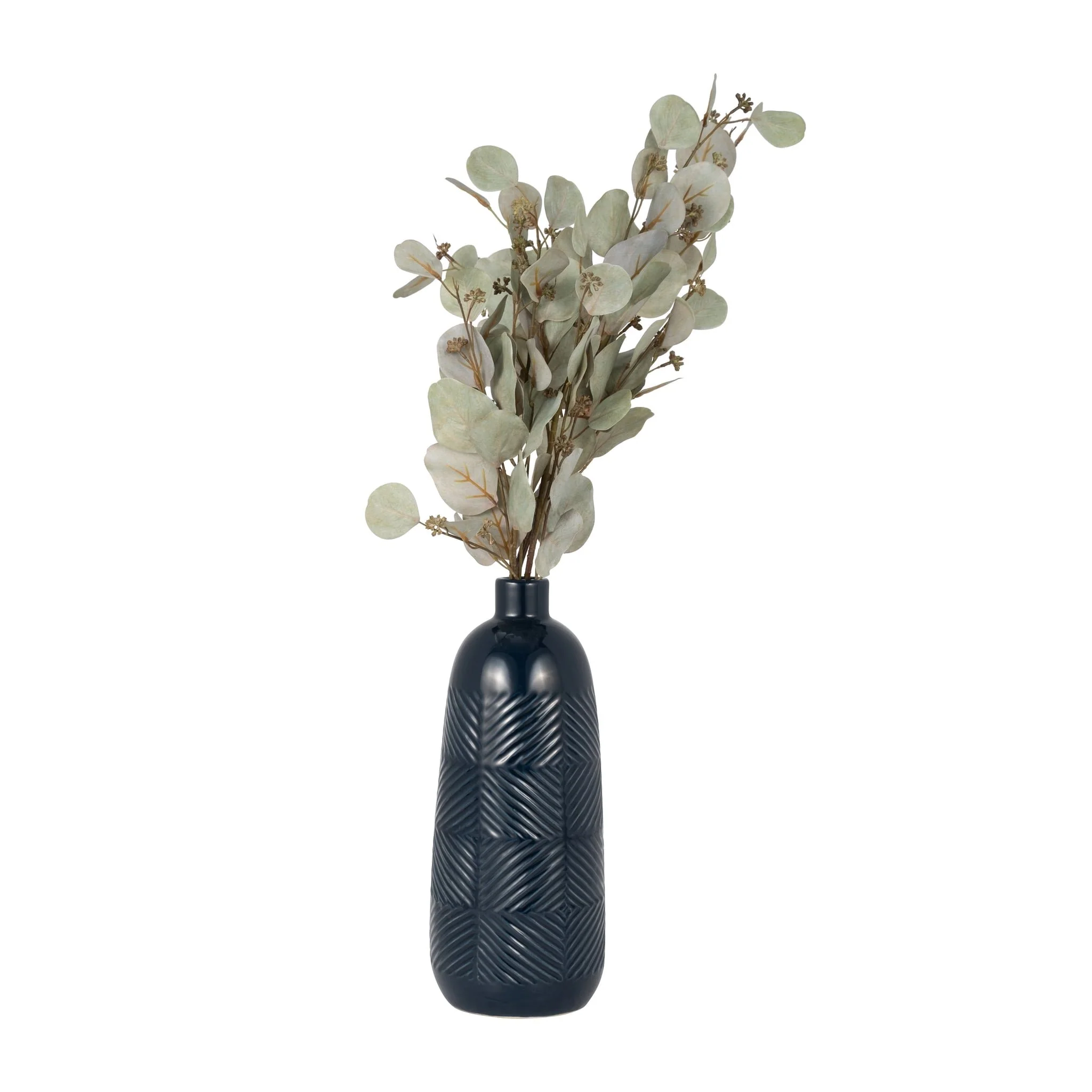 Cer, 14" Textured Lines Vase, Navy - Image 3