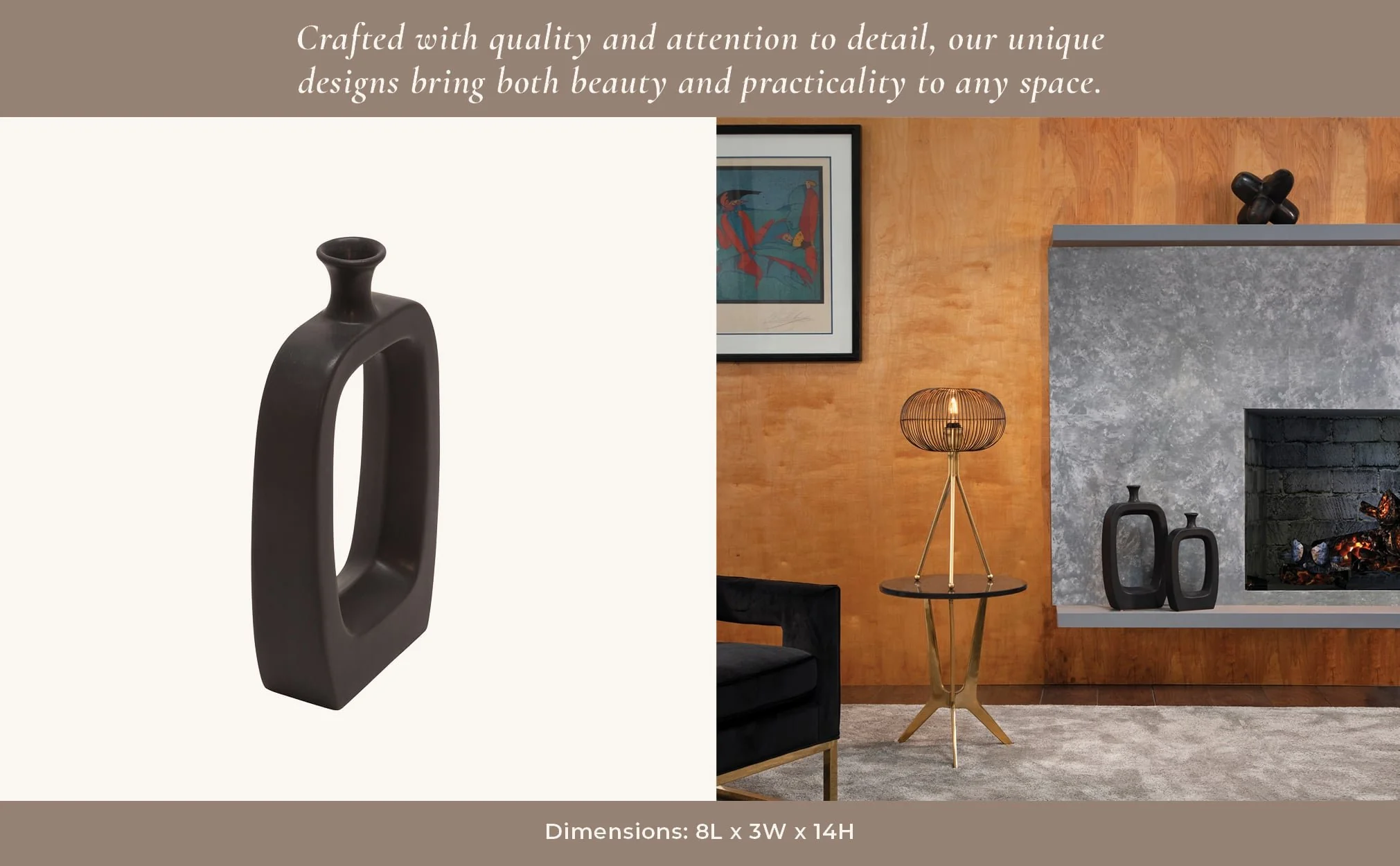 Cer, 14" Vase W/cutout, Black - Image 11