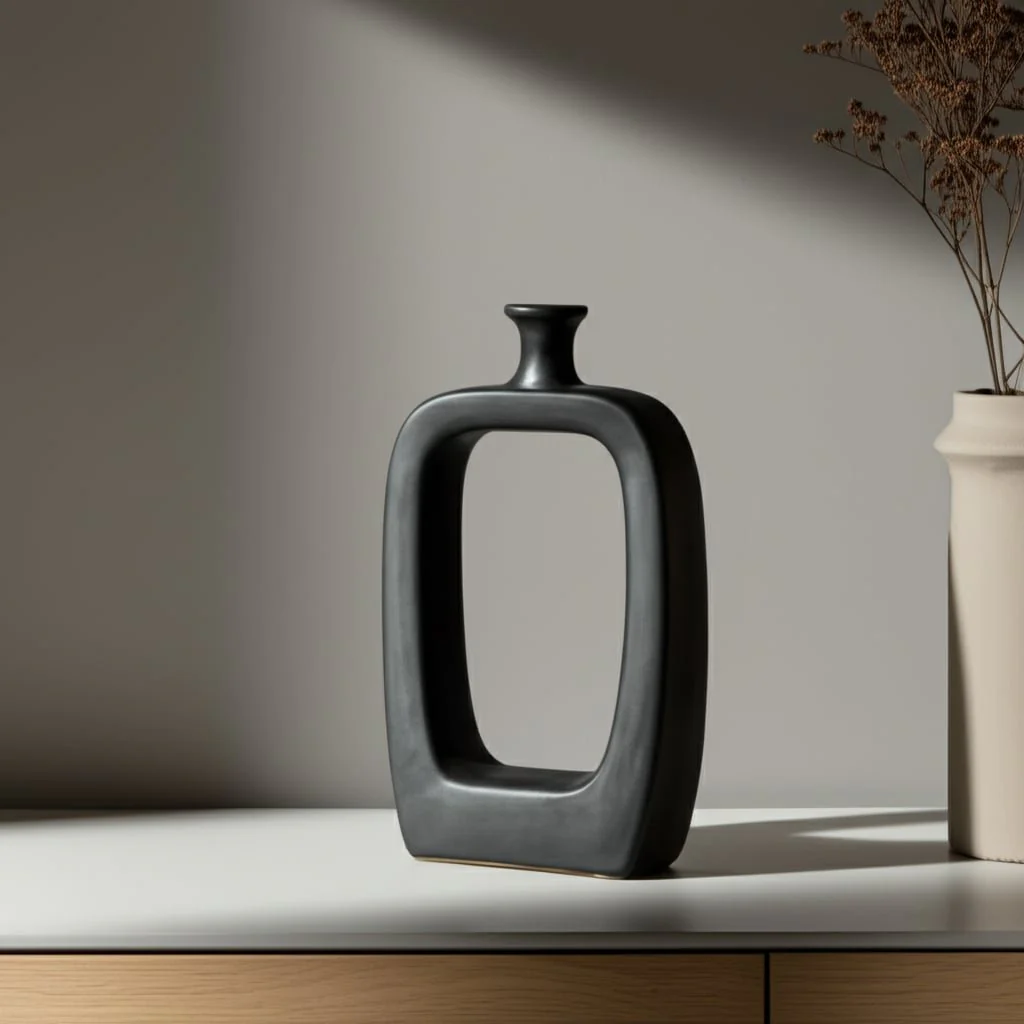 Cer, 14" Vase W/cutout, Black - Image 9