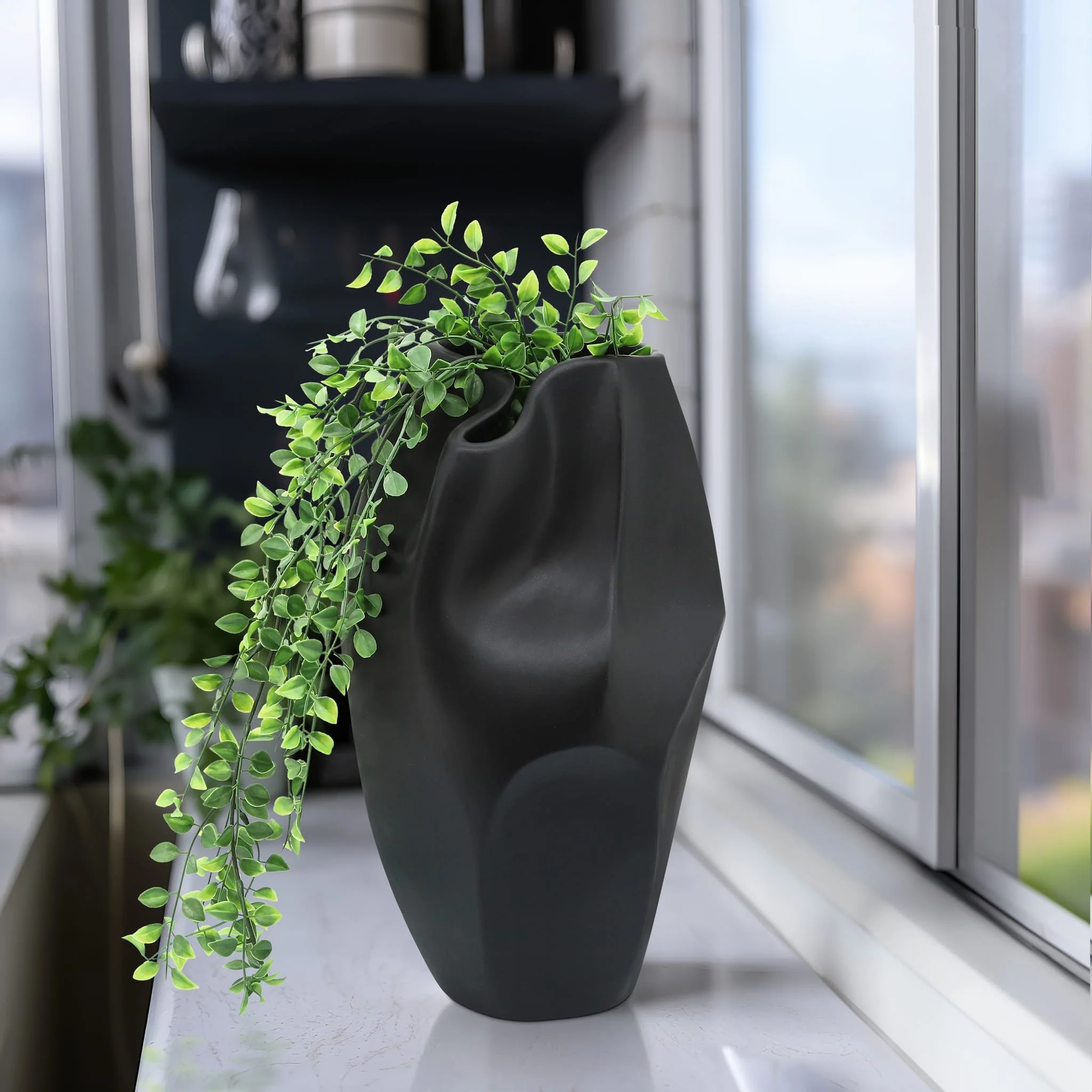 Cer, 14"h Abstract Vase, Black - Image 6