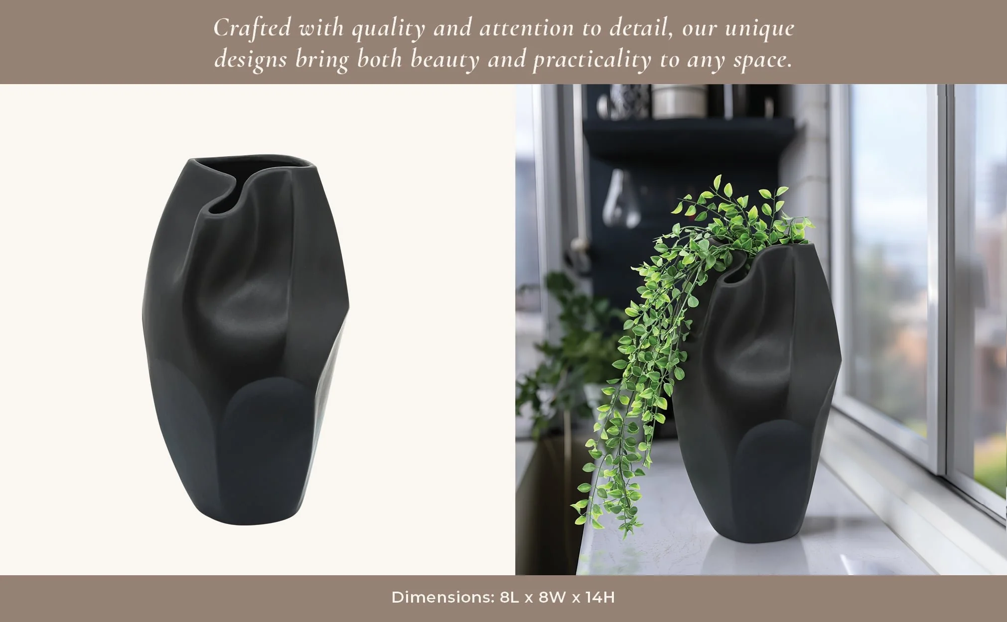 Cer, 14"h Abstract Vase, Black - Image 7
