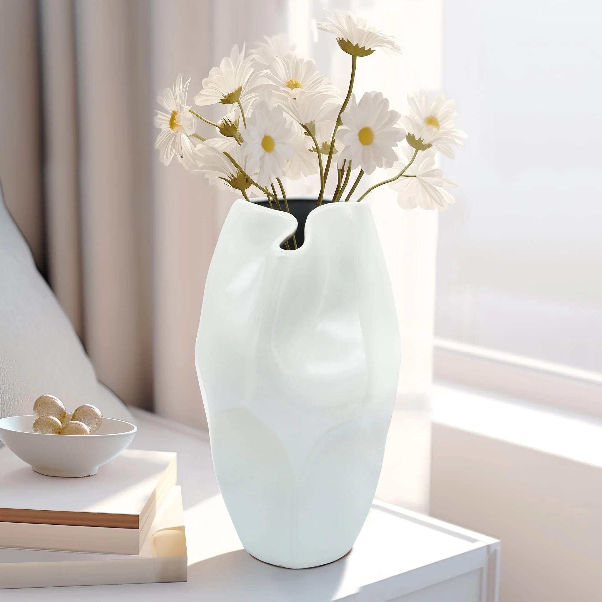 Cer, 14"h Abstract Vase, White - Image 10