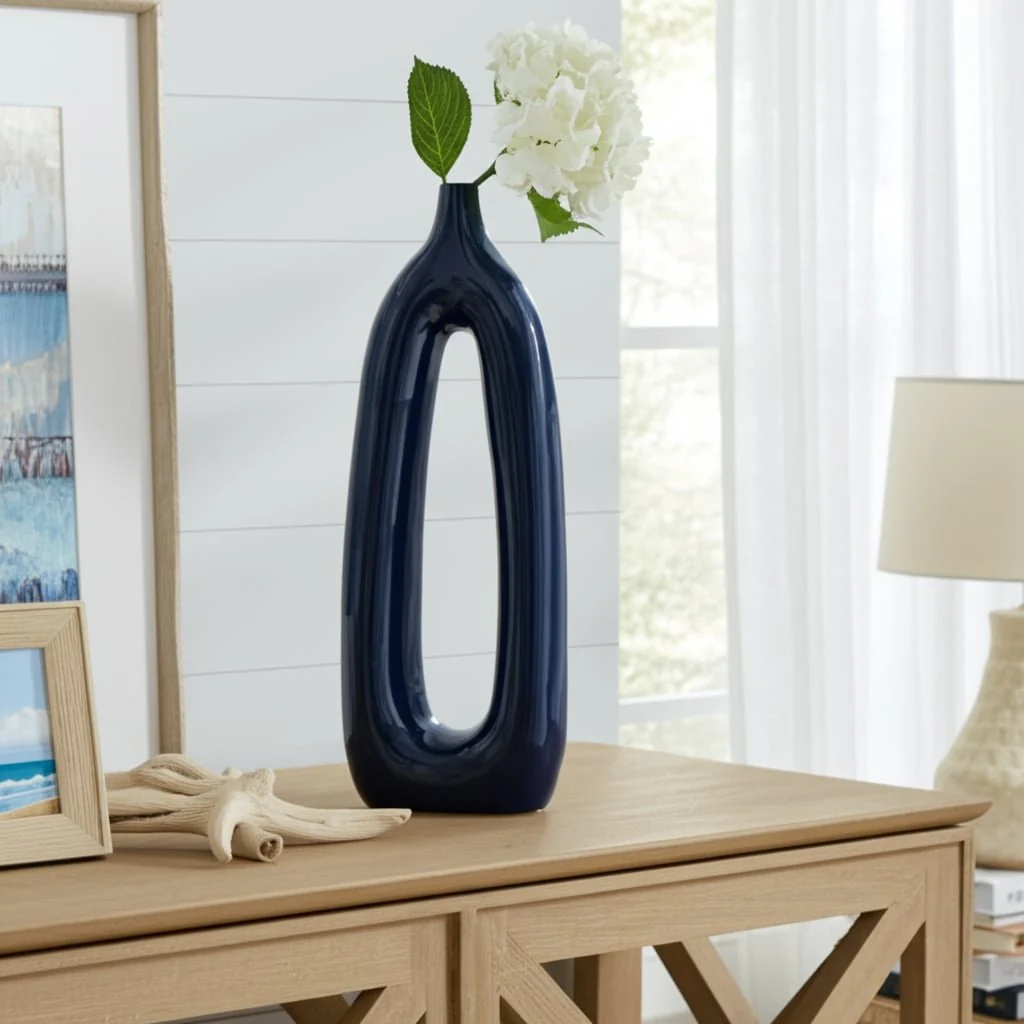 Cer, 14"h Open Cut-out Vase, Blue - Image 10