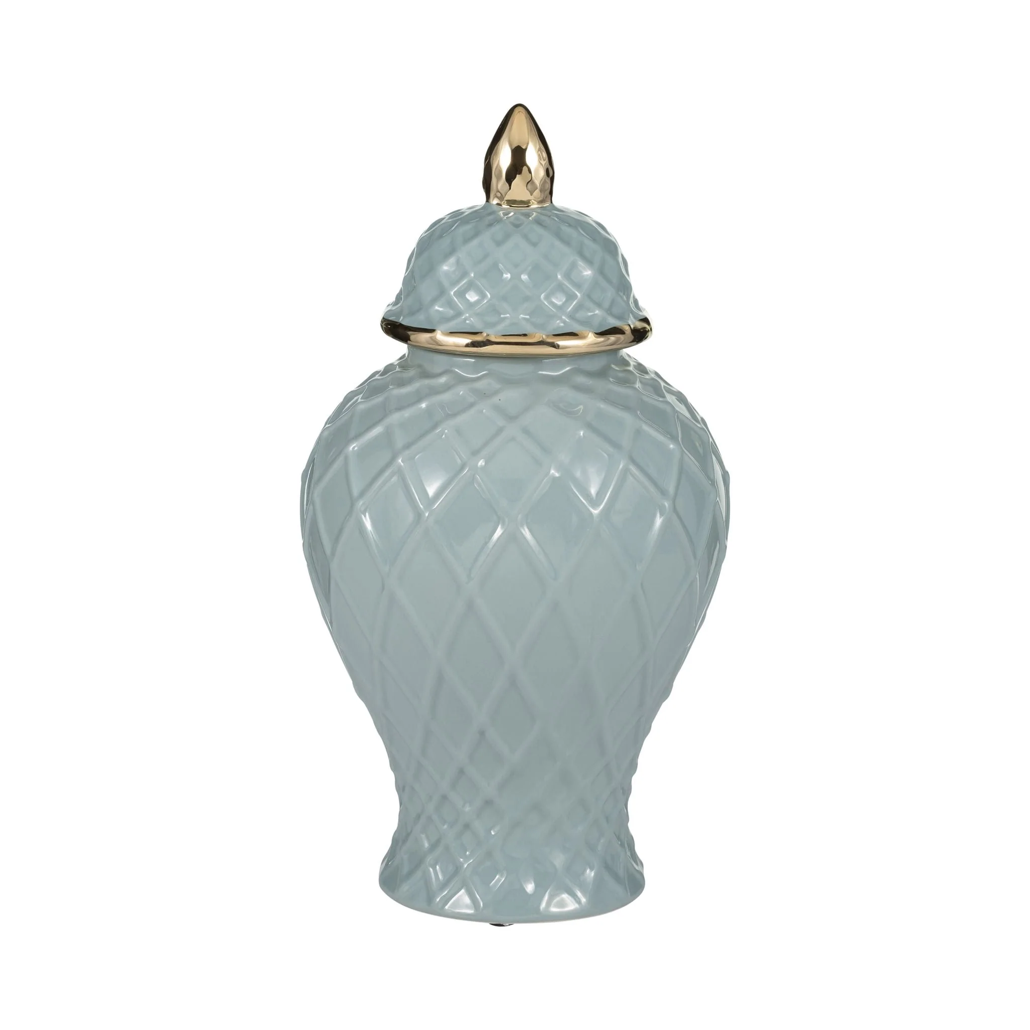 Cer, 14"h Rope Temple Jar, Blue/gold - Image 3