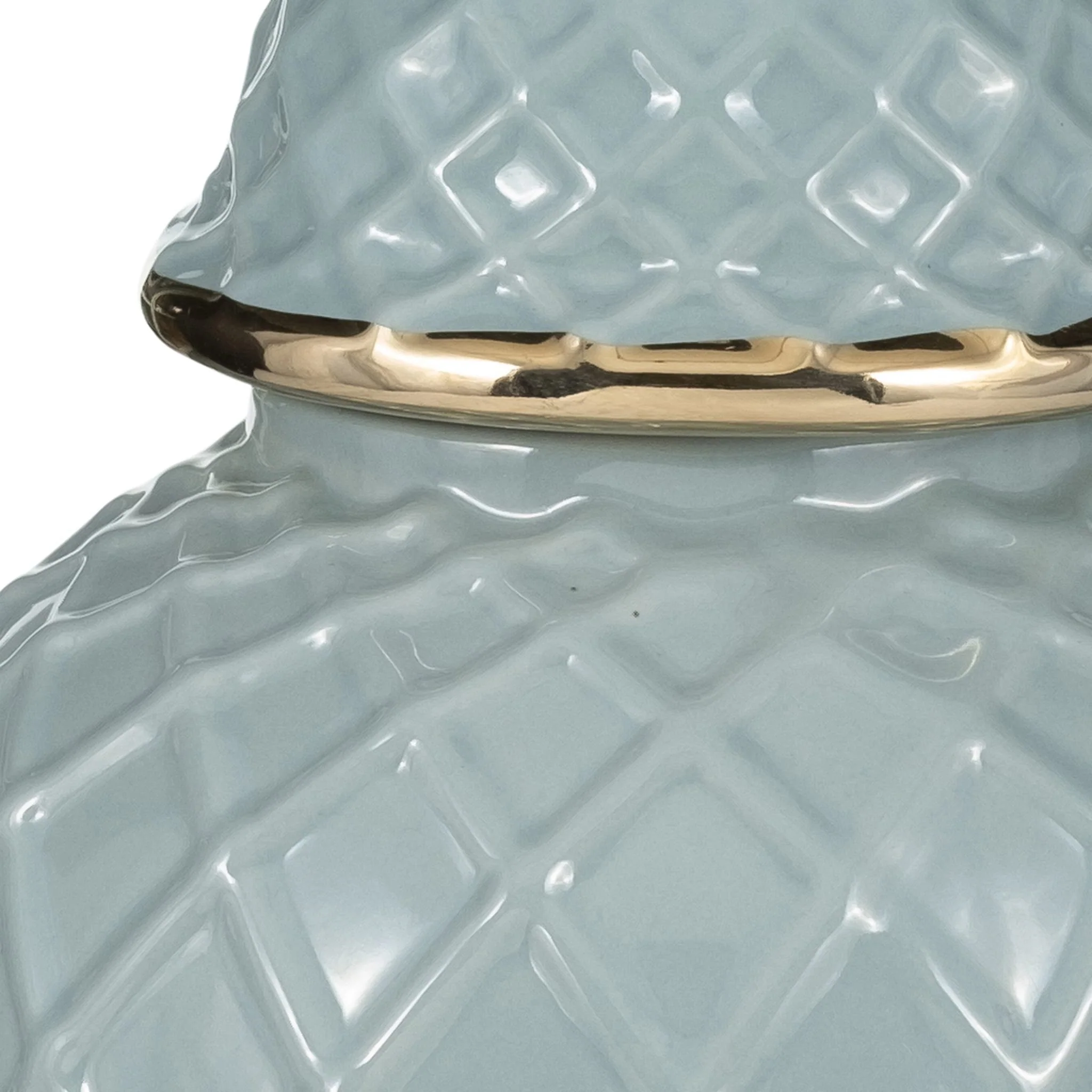 Cer, 14"h Rope Temple Jar, Blue/gold - Image 4
