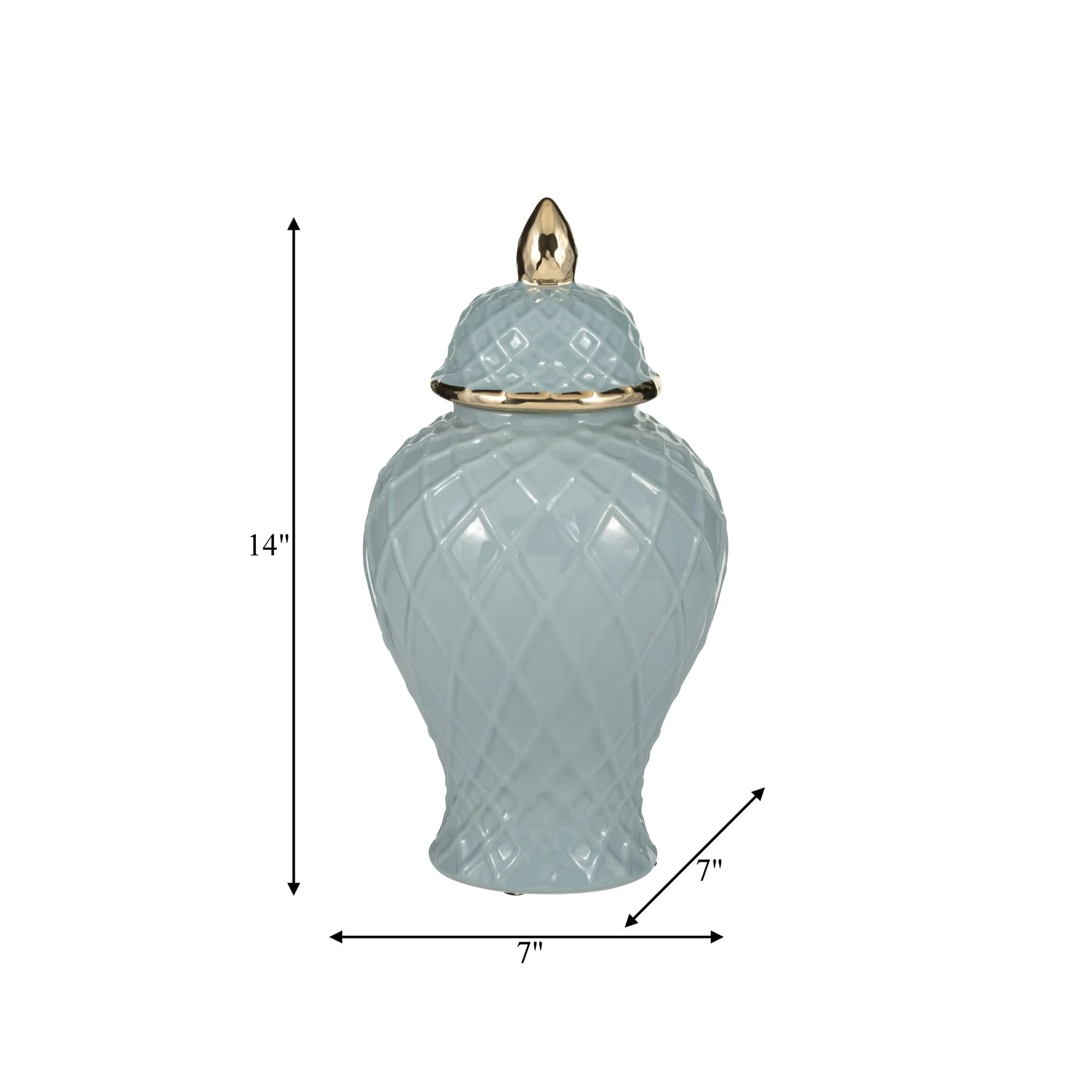 Cer, 14"h Rope Temple Jar, Blue/gold - Image 8