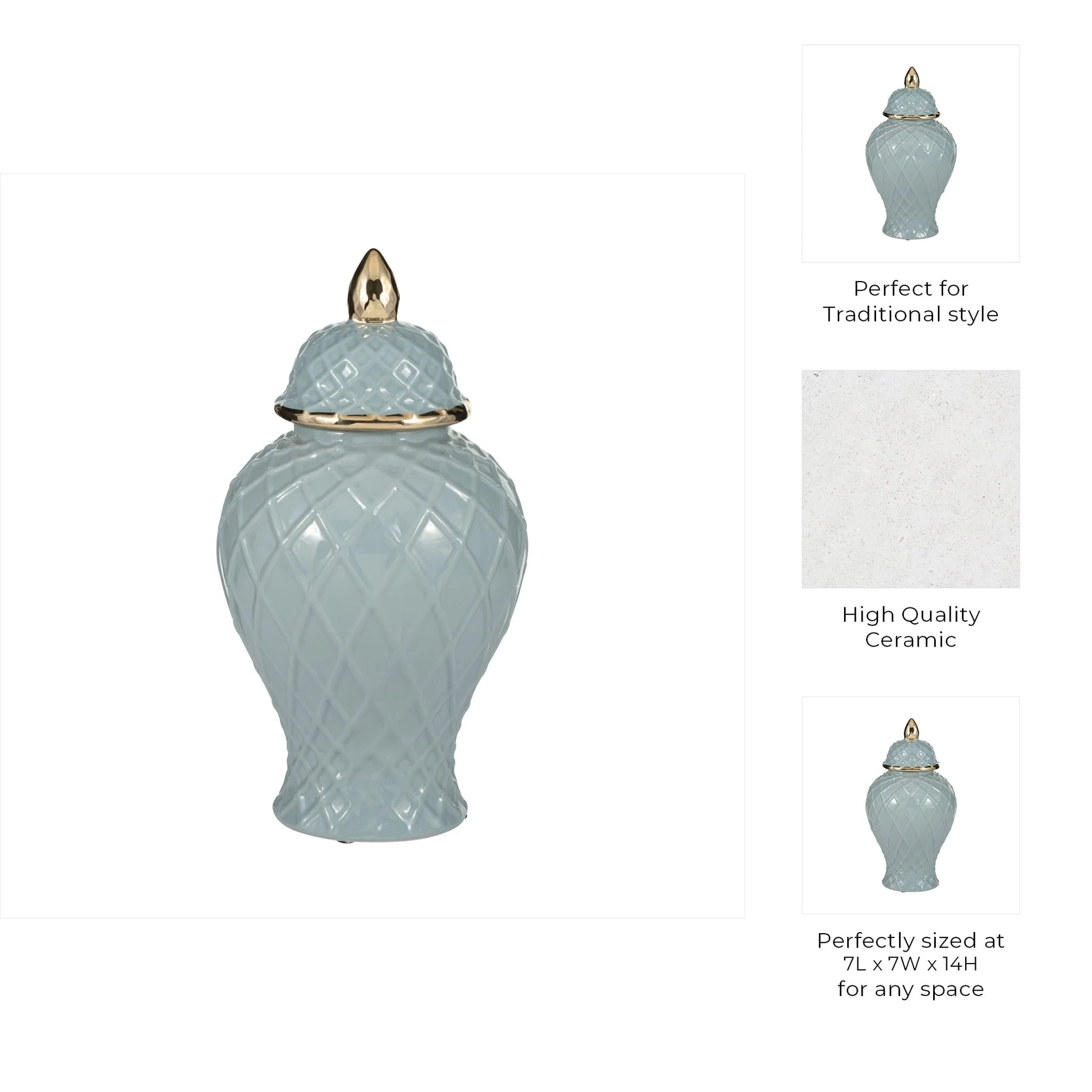 Cer, 14"h Rope Temple Jar, Blue/gold - Image 9