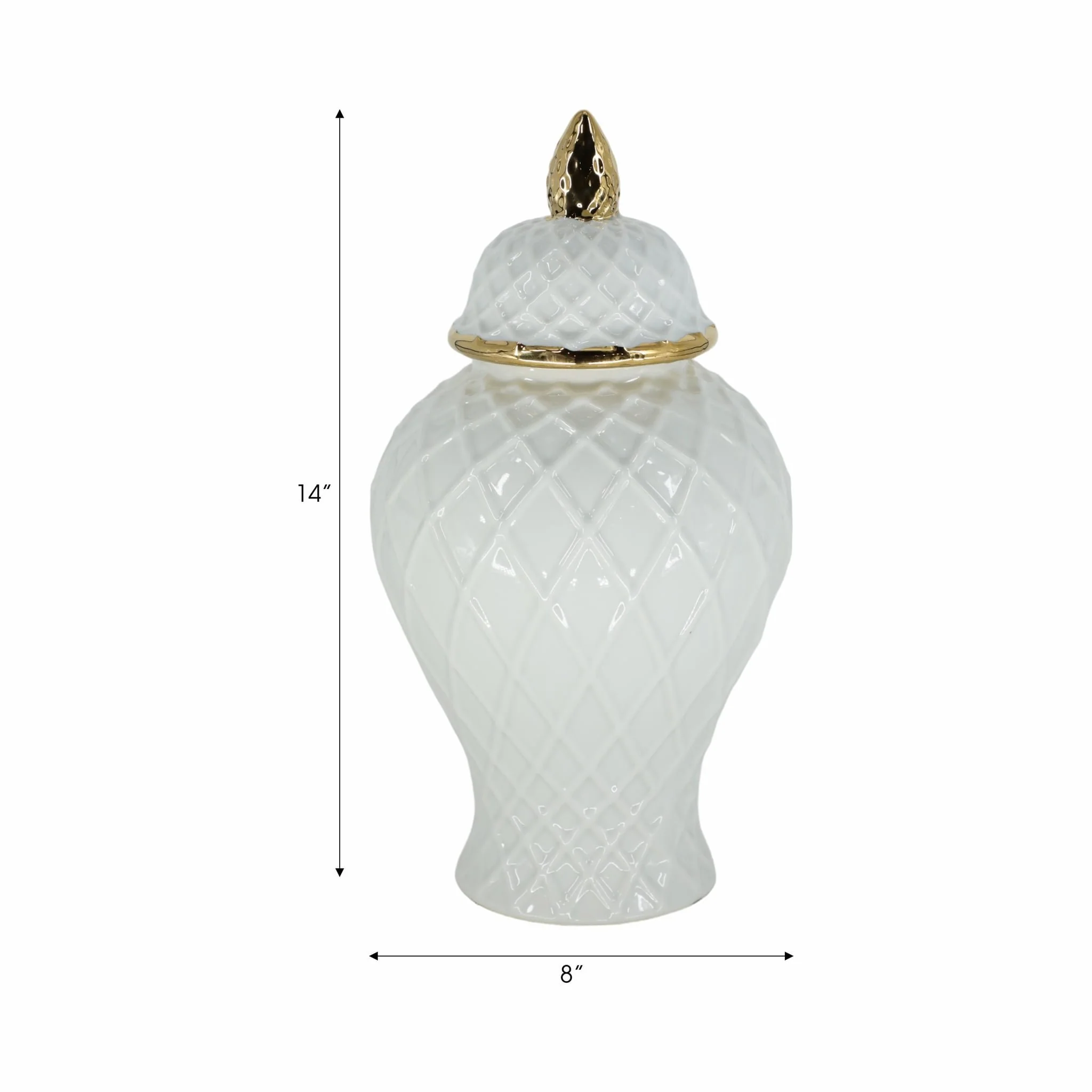 Cer, 14"h Rope Temple Jar, White/gold - Image 9