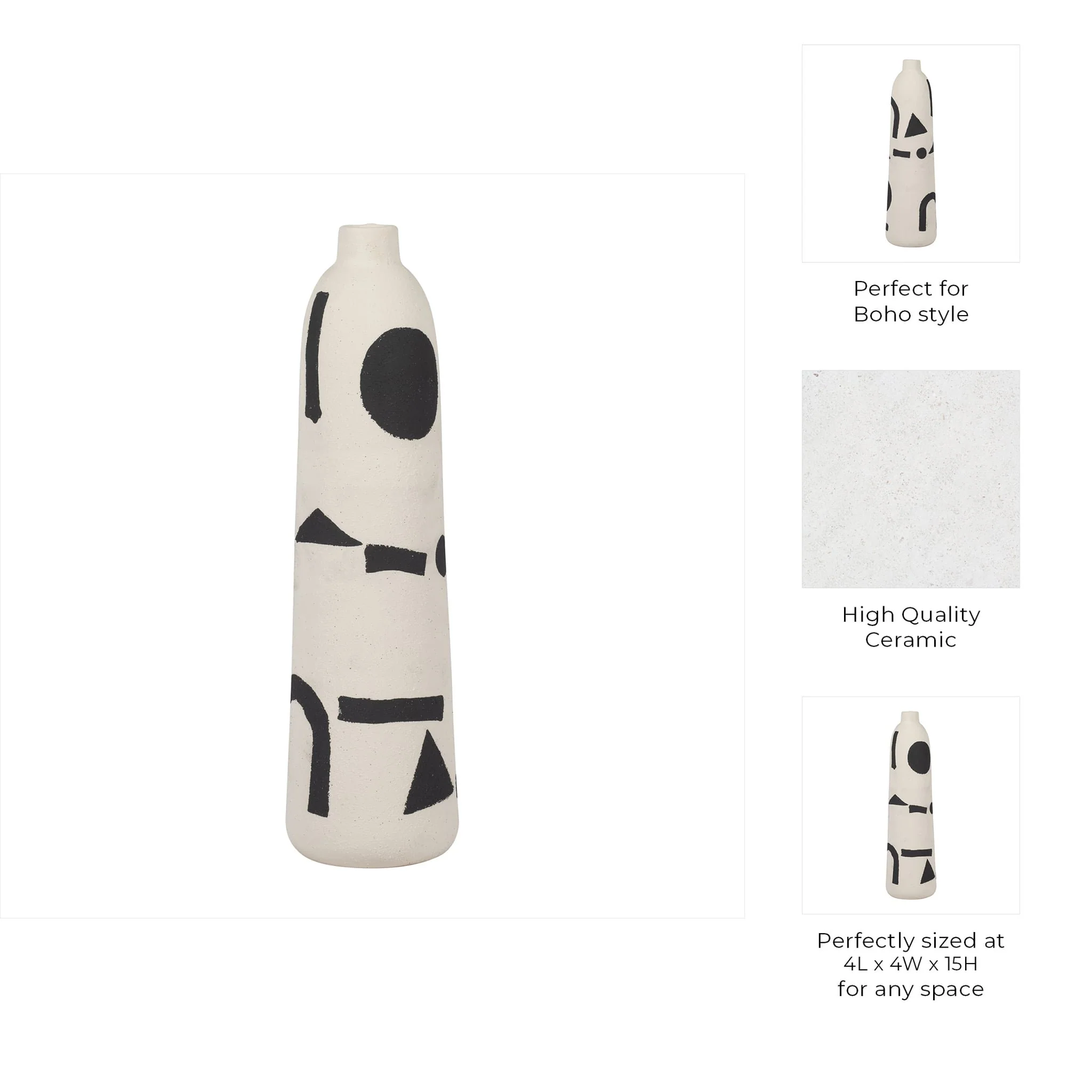 Cer, 15" Funky Vase, Ivory/black - Image 8