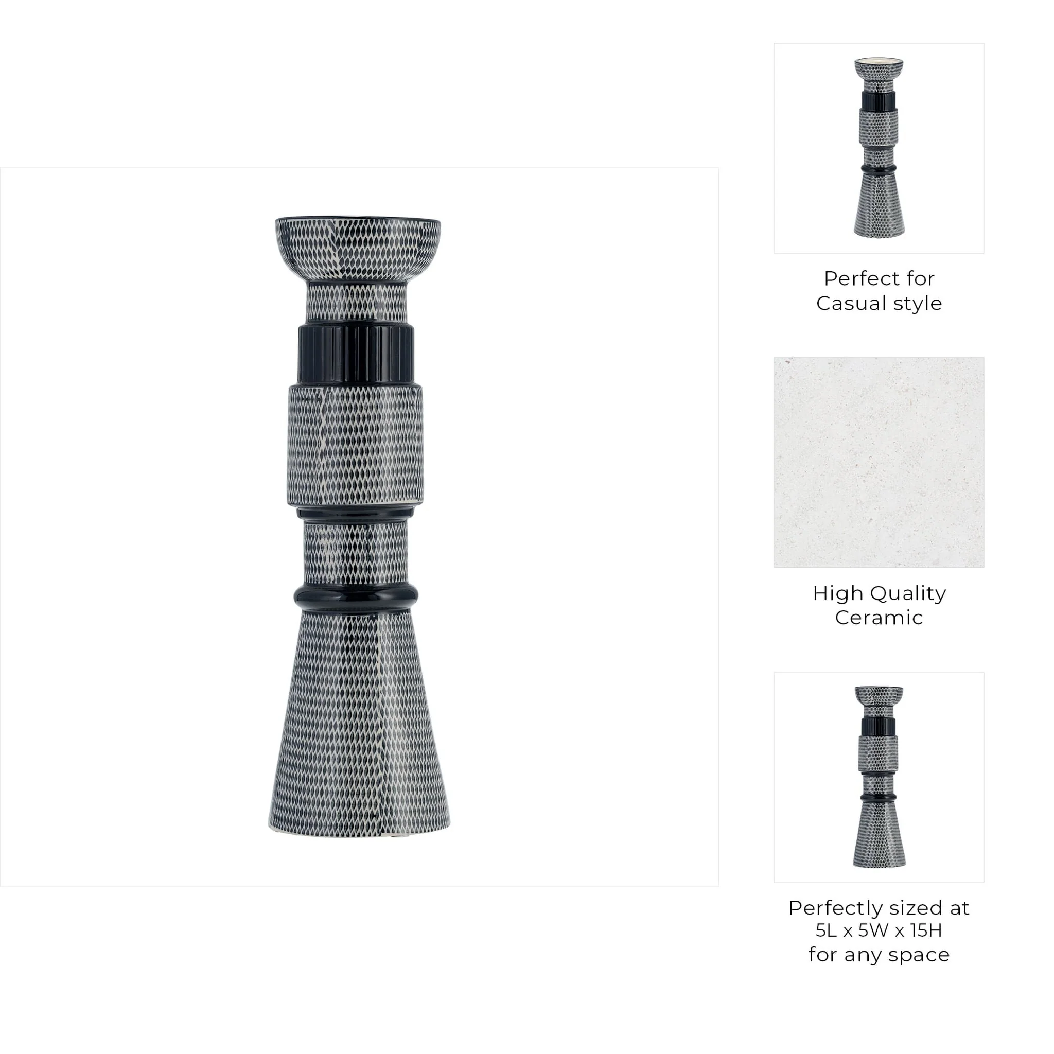 Cer,15"dotted Pillar Candle Holder,nvy Blue/cotton - Image 8