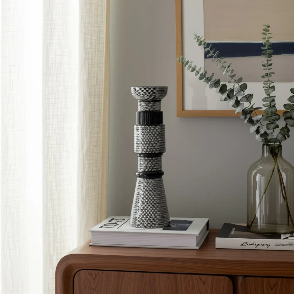 Cer,15"dotted Pillar Candle Holder,nvy Blue/cotton - Image 9