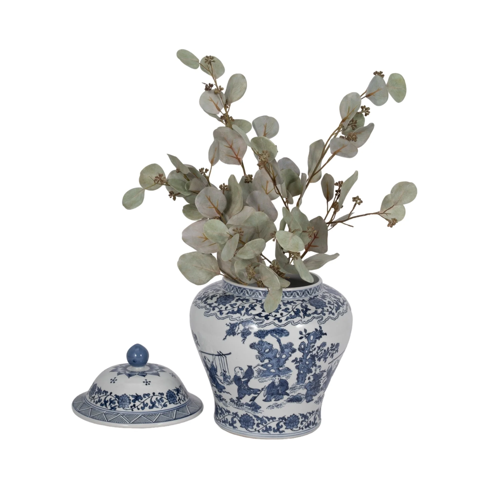 Cer, 15"h Blossoms Temple Jar, Blue - Image 2